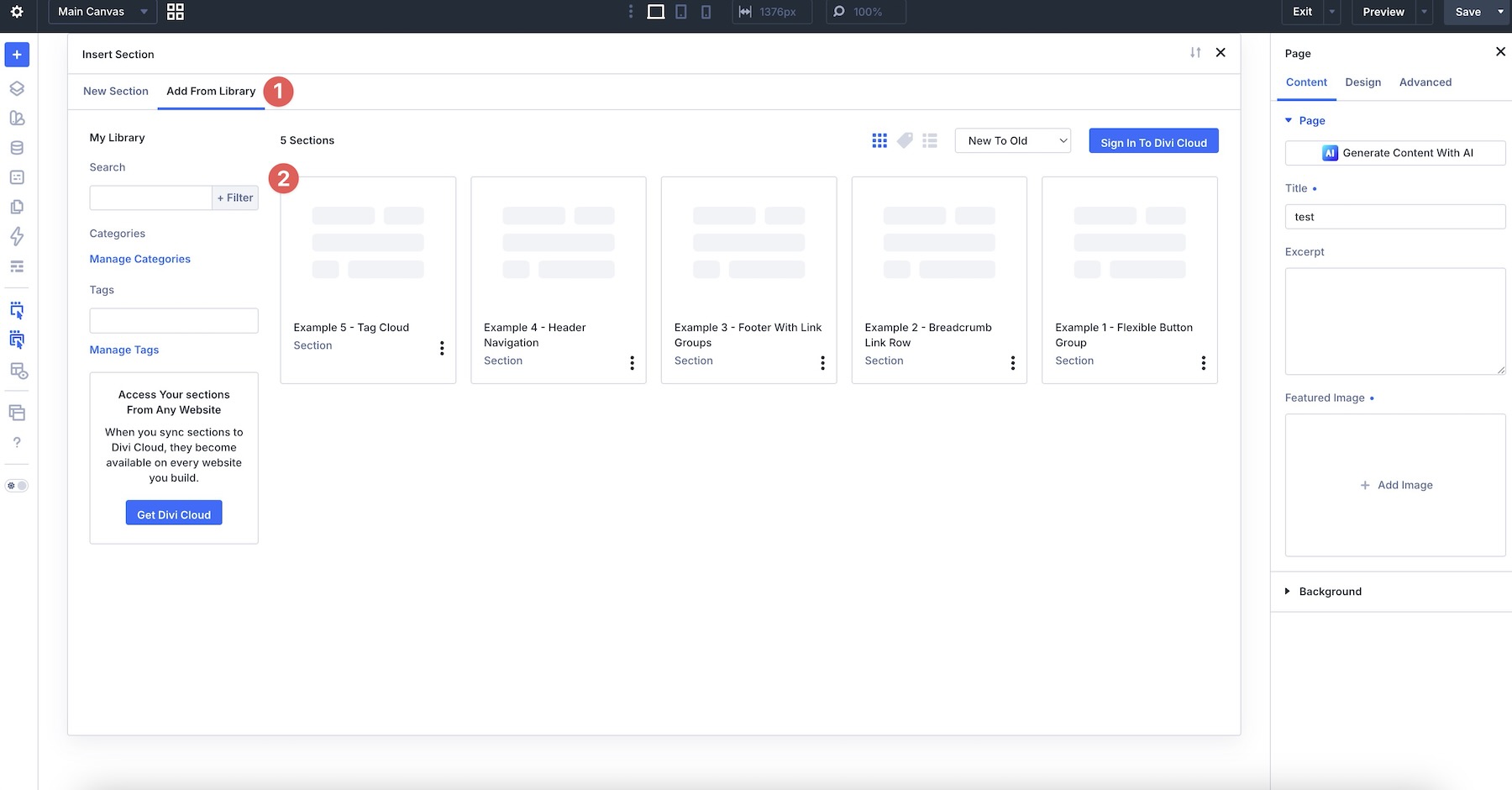 add section to a Divi page