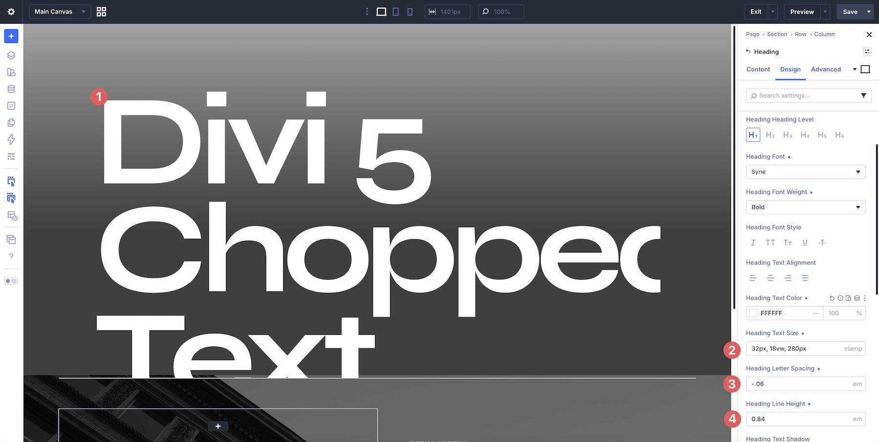 adjust font size in Divi 5