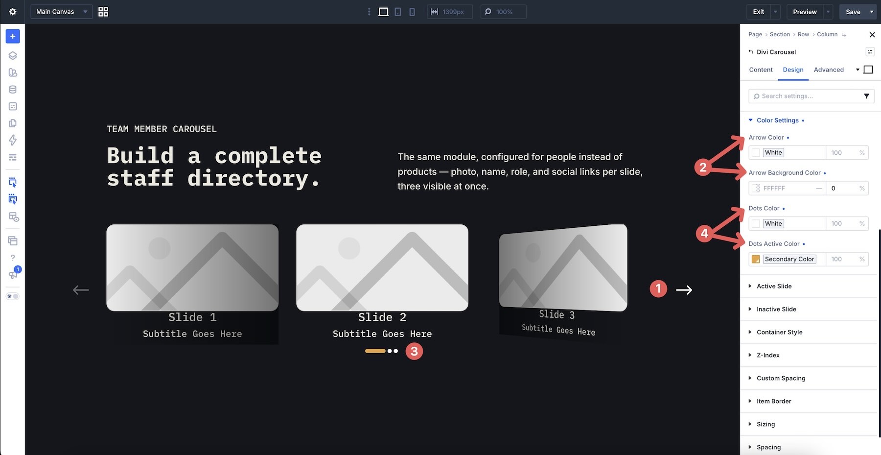 Arrow and dot navigation color settings