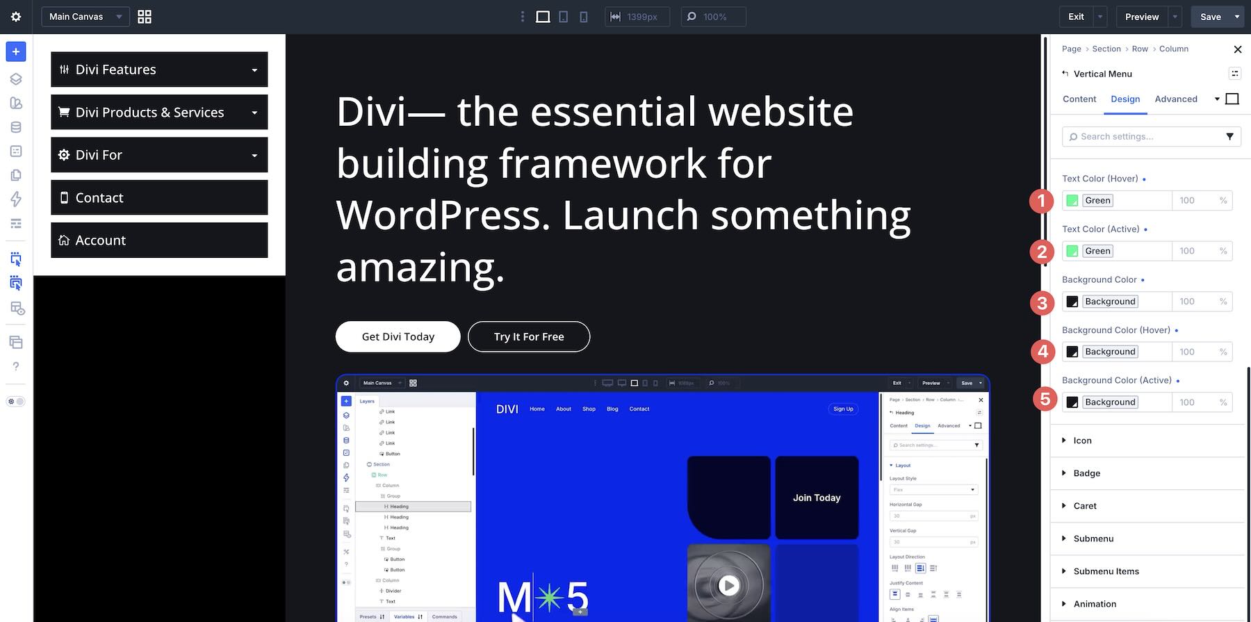 Hover and active color settings for Vertical Menu items