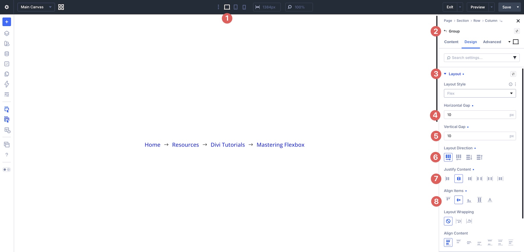breadcrumb desktop settings