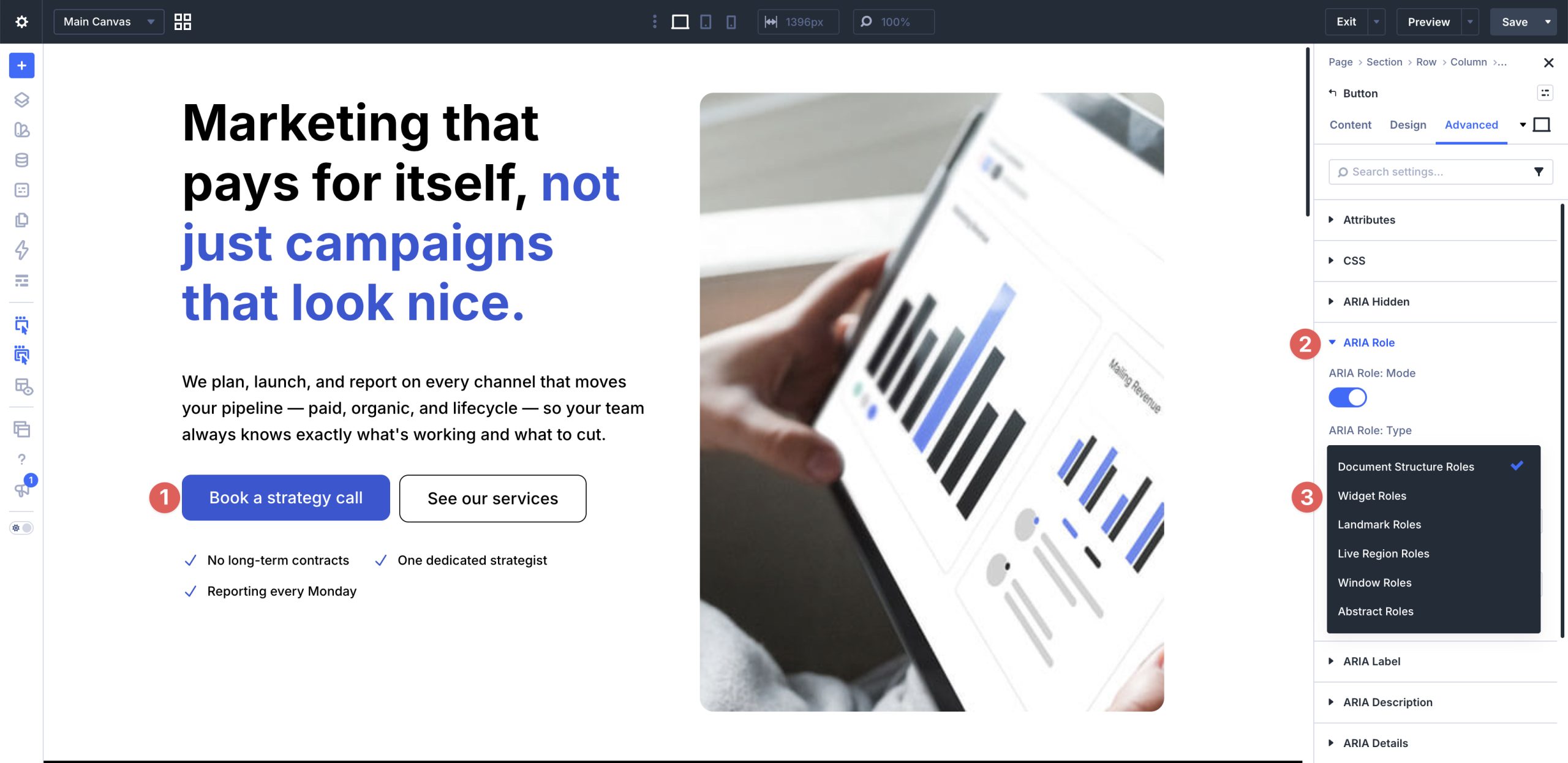 Adding an ARIA role to a Divi button
