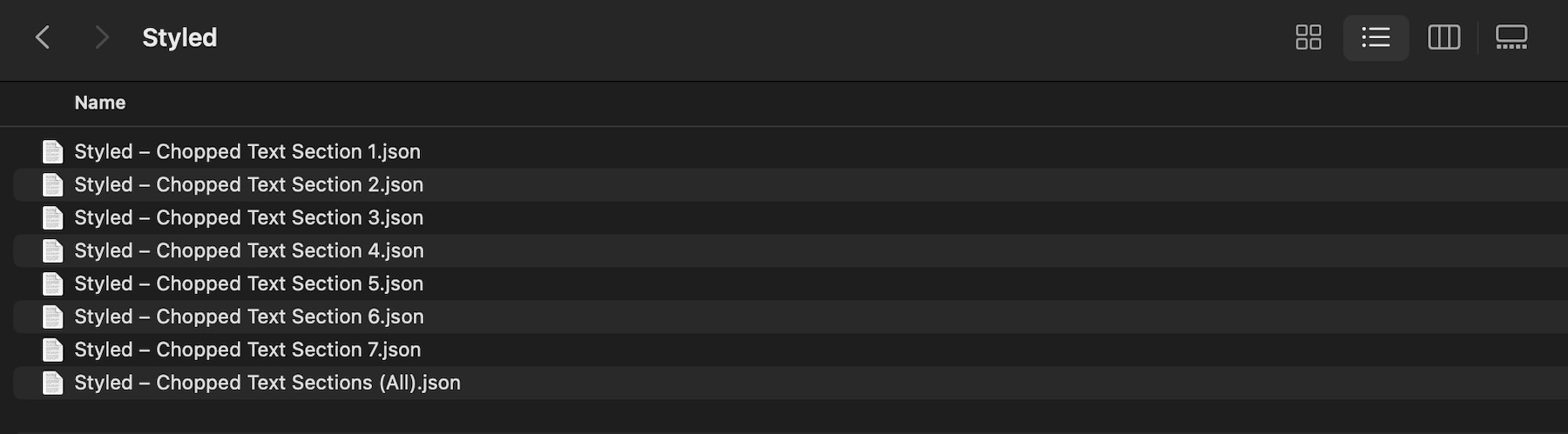chopped text JSON files