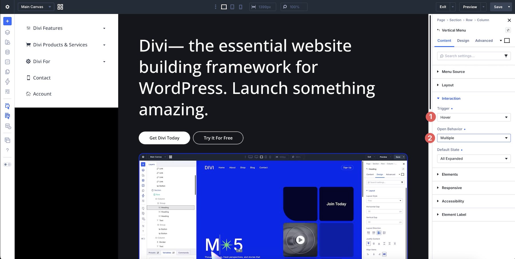 Trigger and Open Behavior options for Vertical Menu submenus