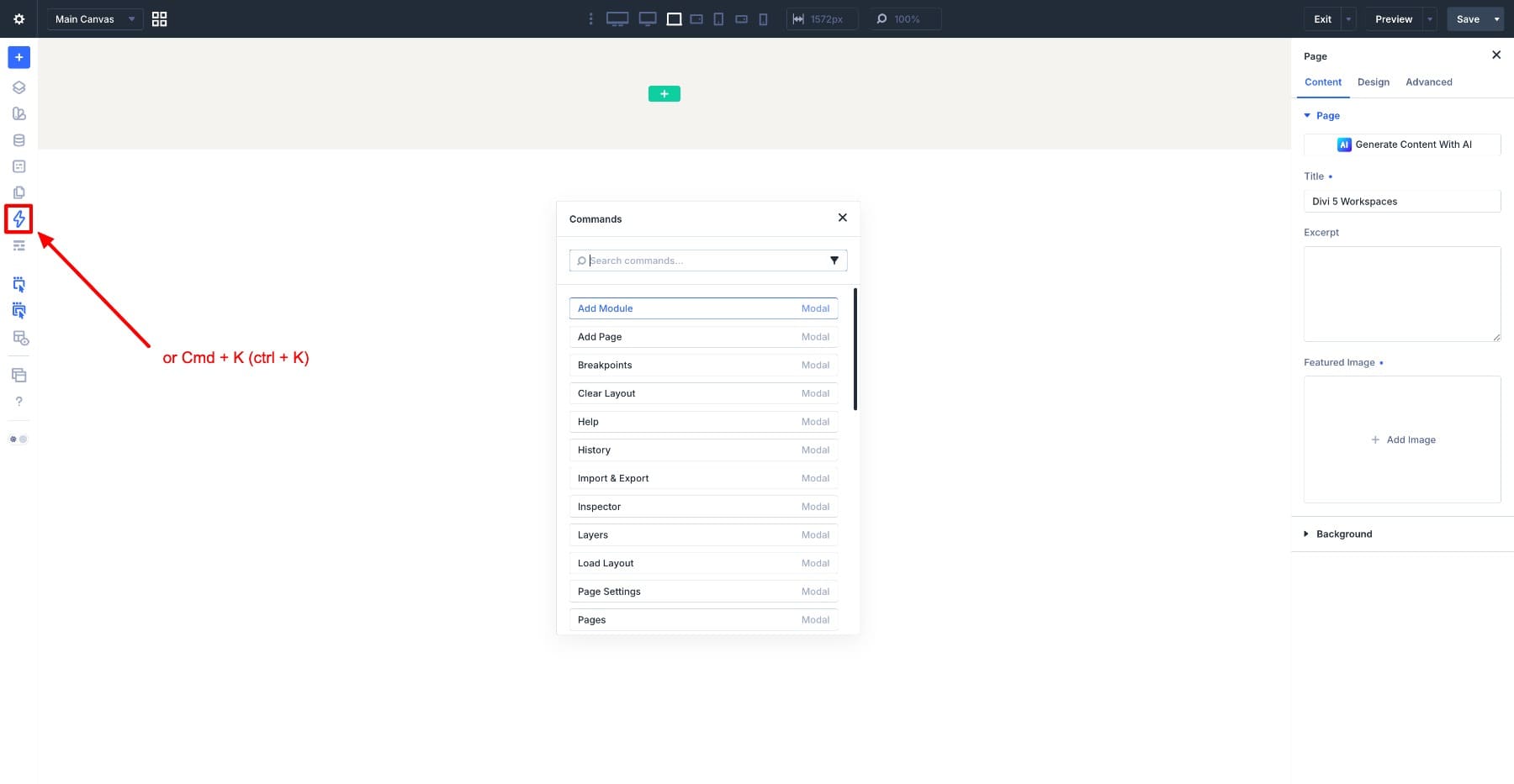 Opening the Divi 5 Command Center