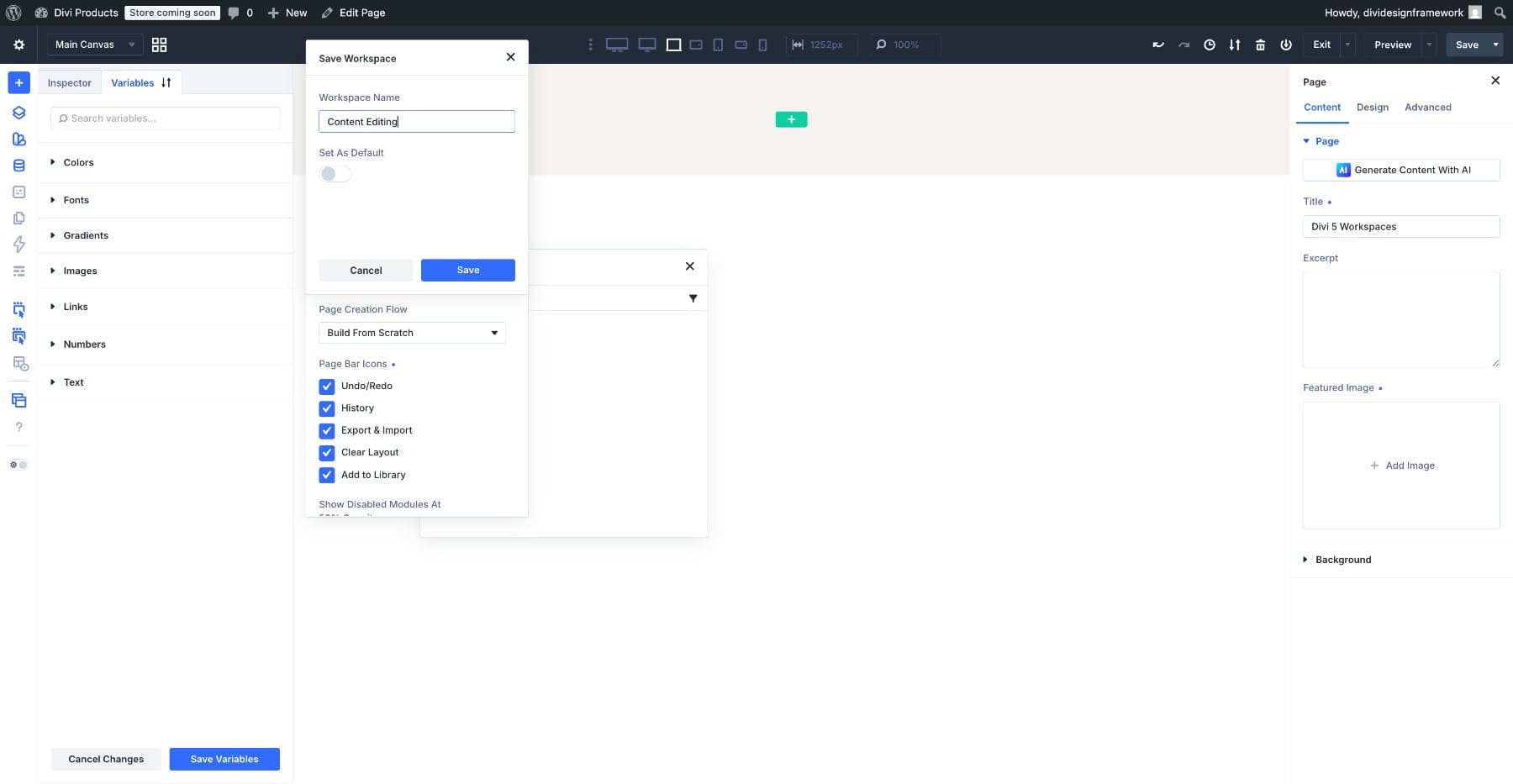 Naming a new workspace in Divi 5