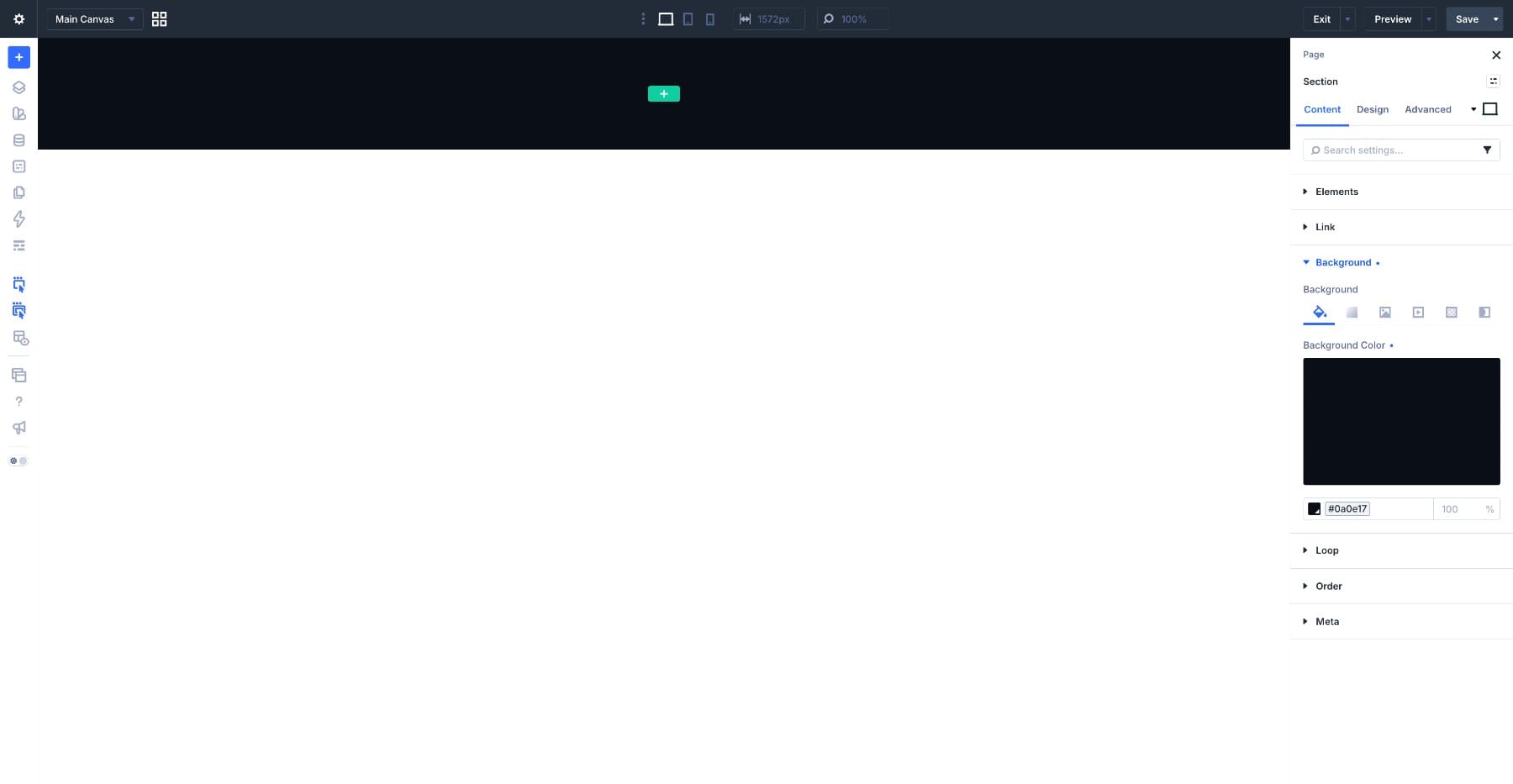Dark background section settings in Divi 5