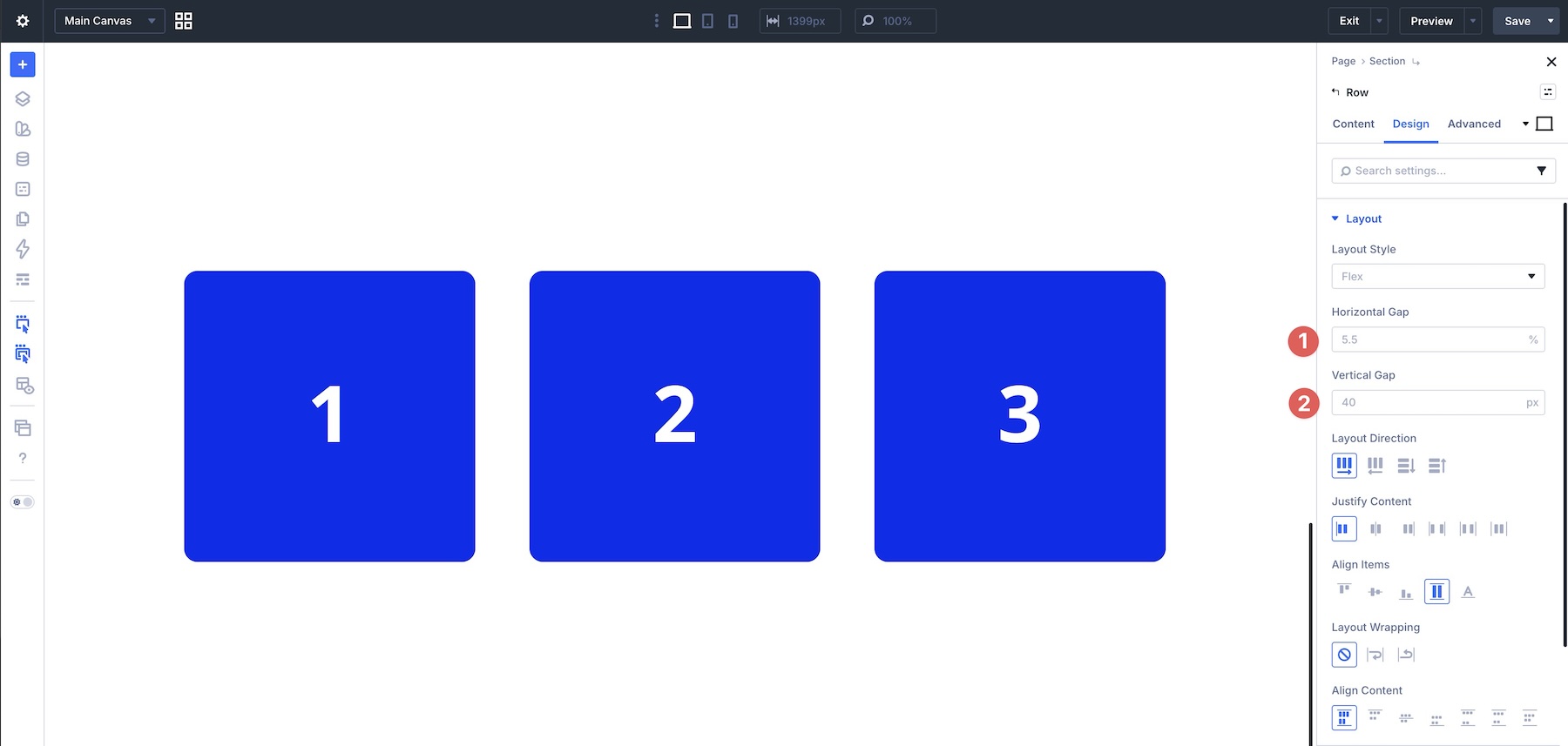 default row gaps in Divi 5