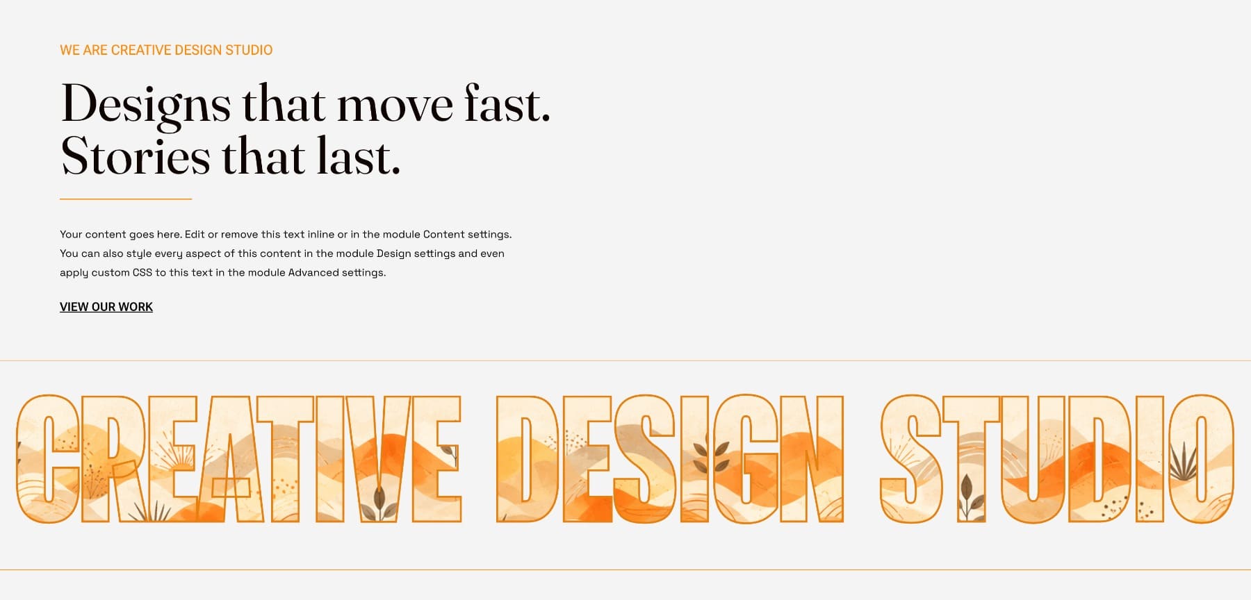 Full-width heading band with image fill and orange stroke in Divi 5