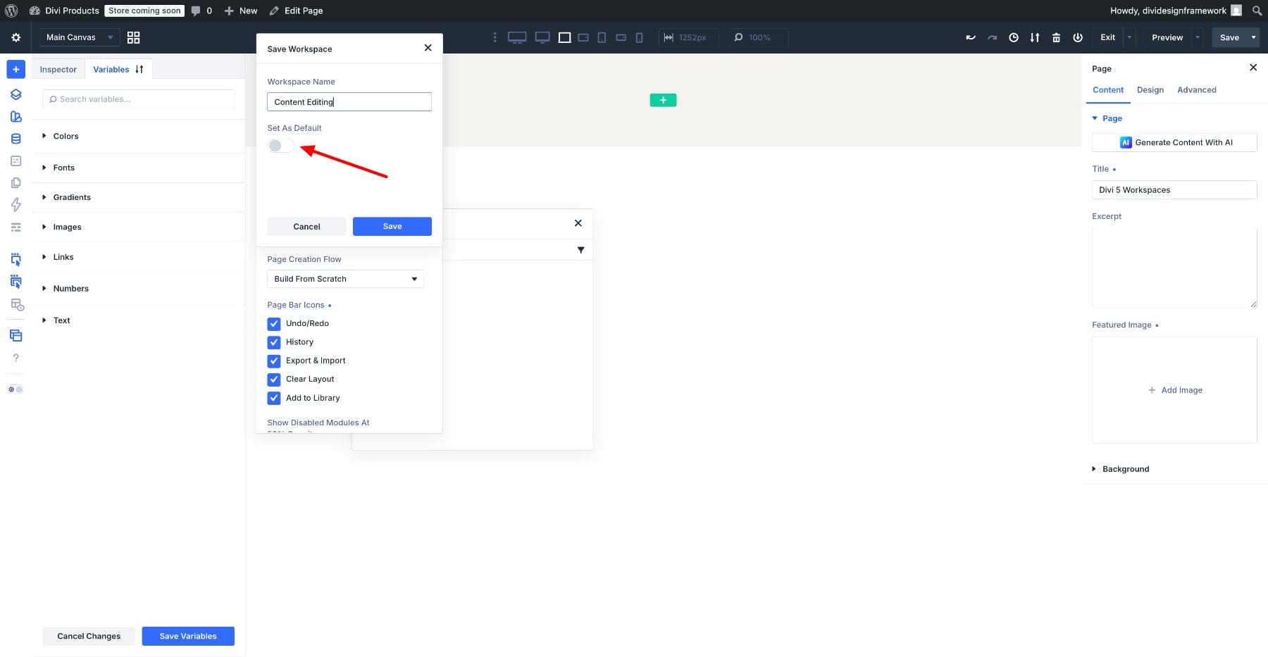 Set as Default option when saving a new workspace