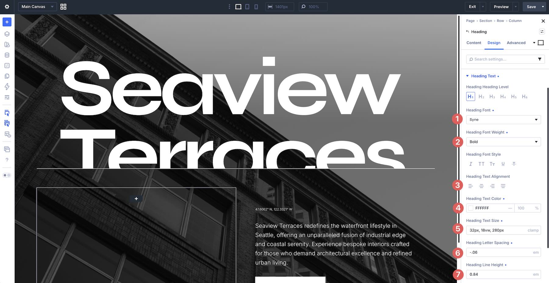 heading design settings