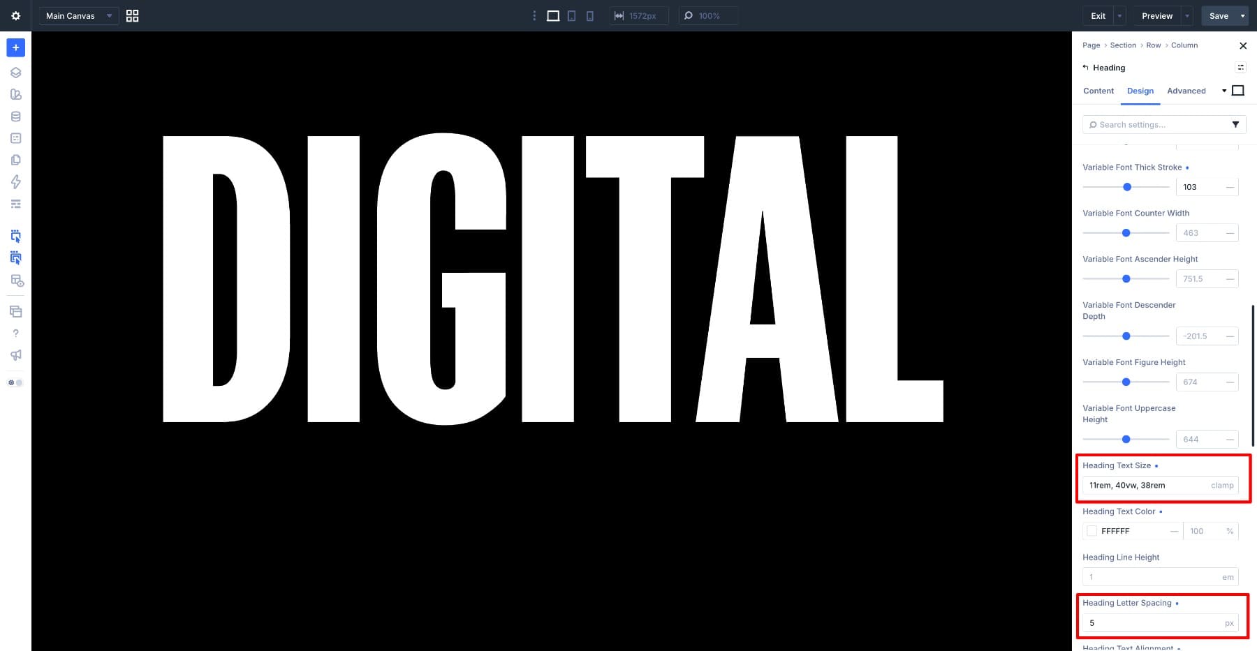 Responsive clamp text size for the outlined heading