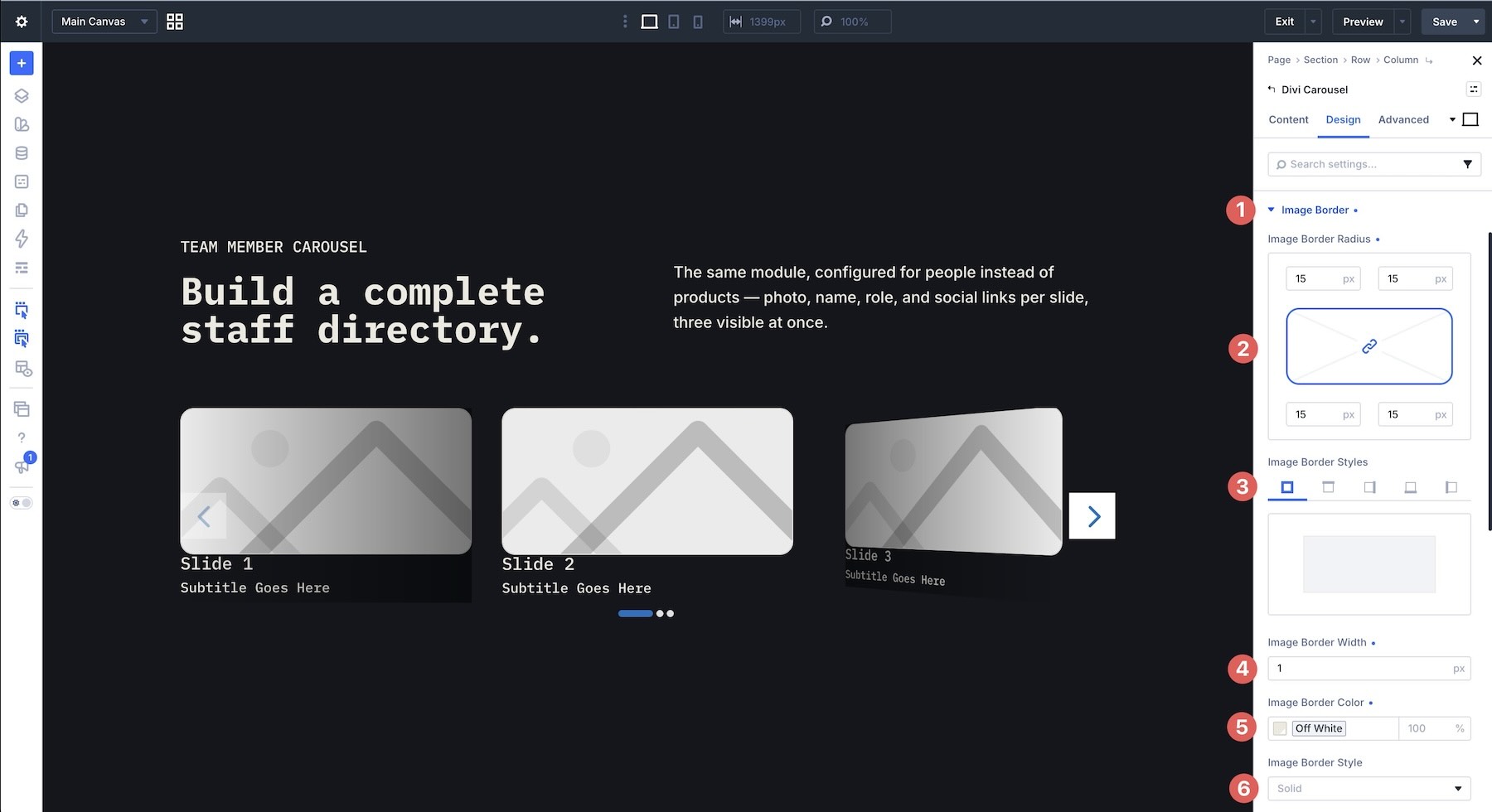 Image Border settings in Divi Carousel Module 5.0