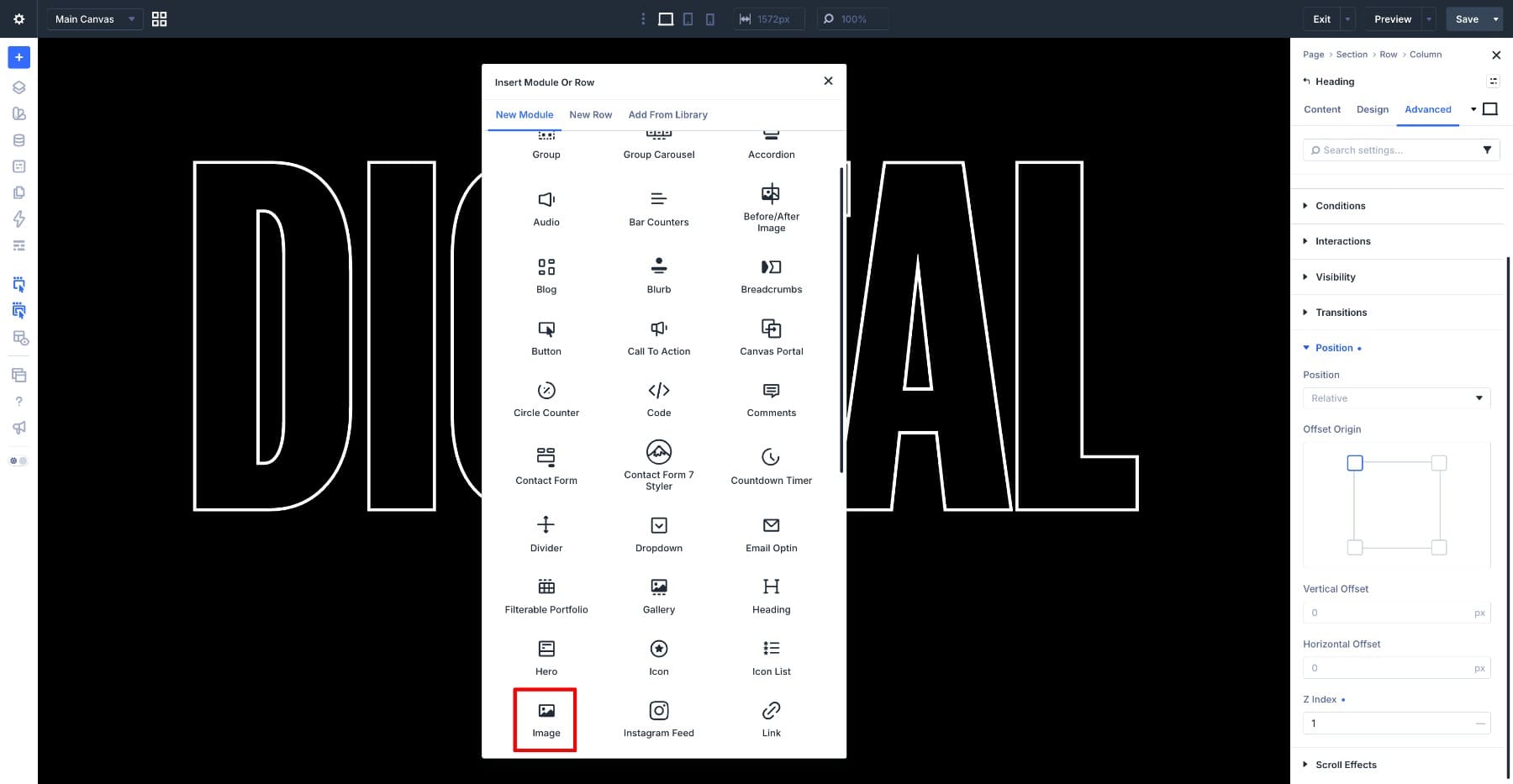 Adding the cutout image module in Divi 5