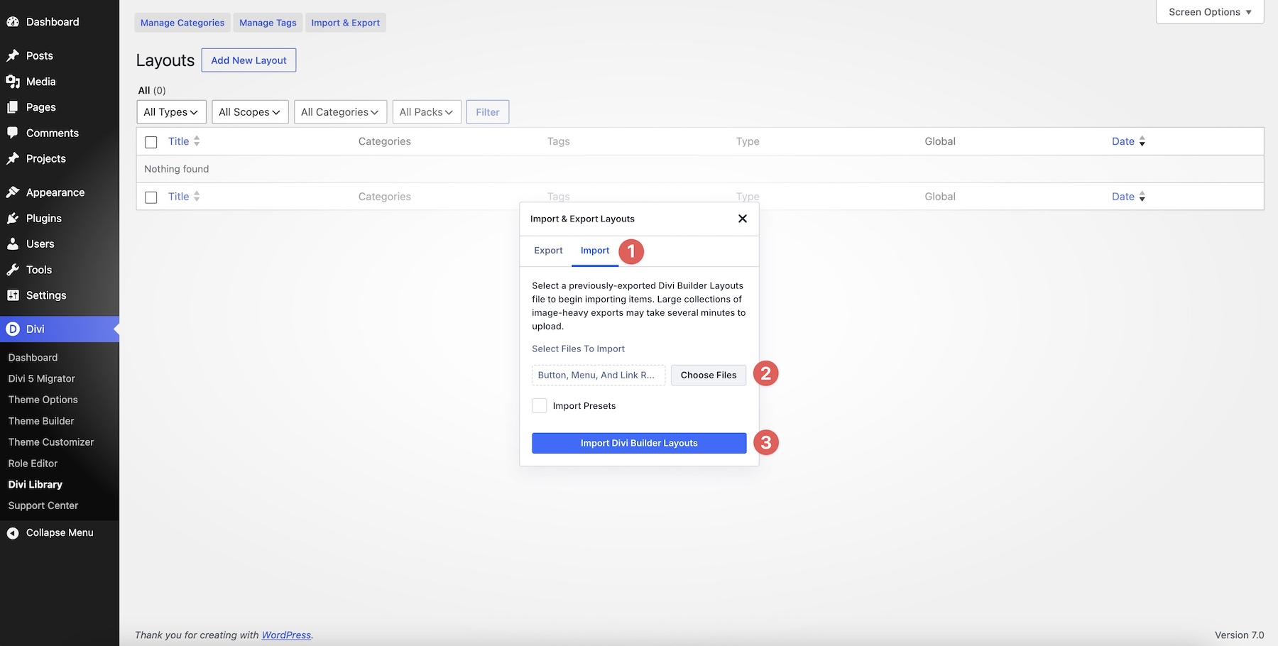 import divi layouts