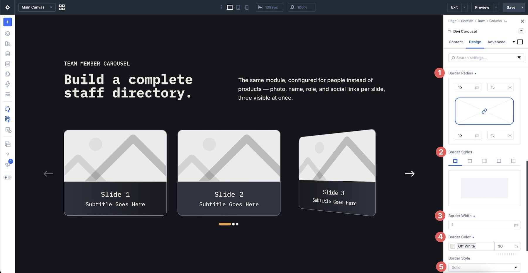 Carousel Item Border controls in Divi Carousel Module 5.0