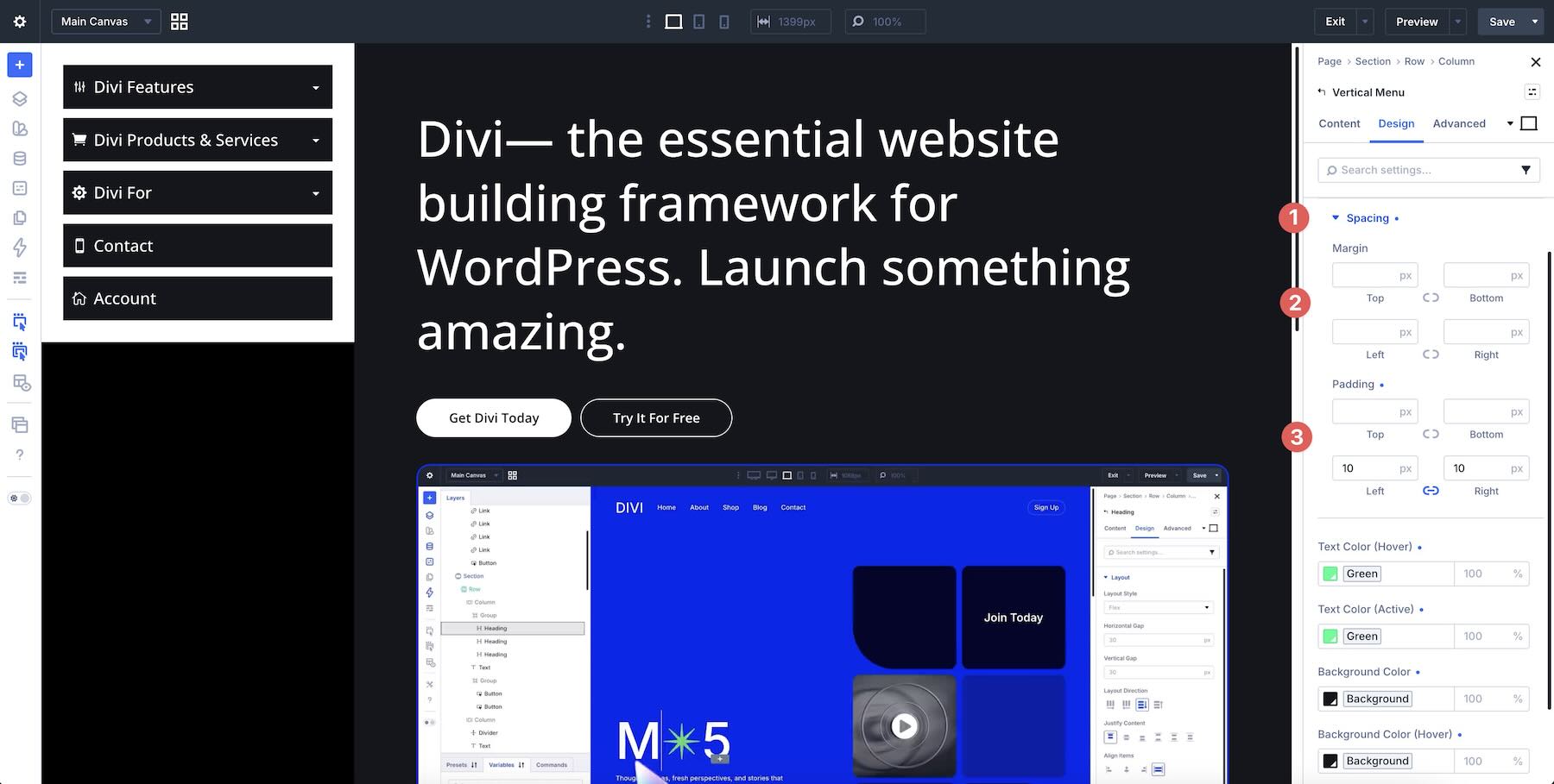 Menu item margin and padding controls in the Vertical Menu module