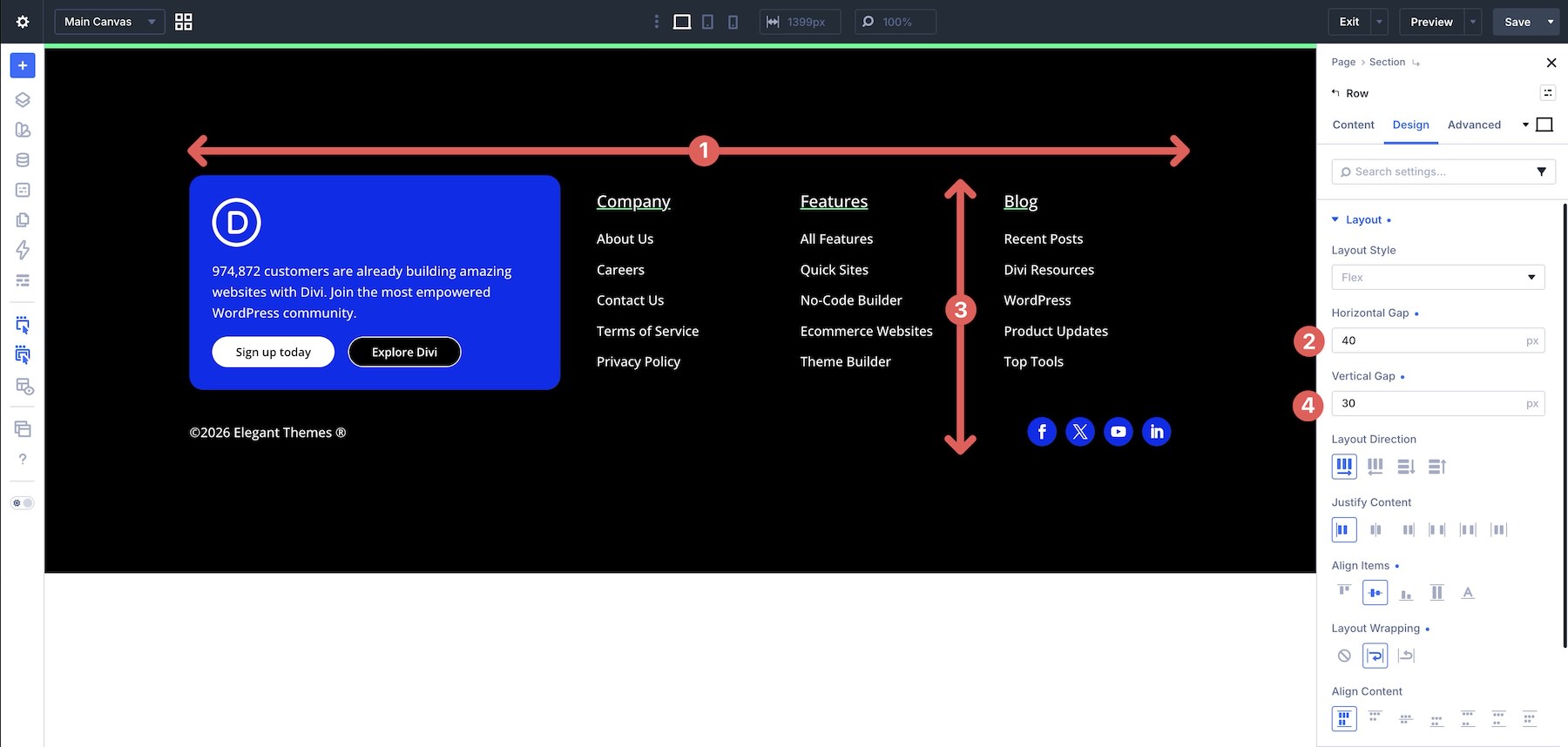row gap settings