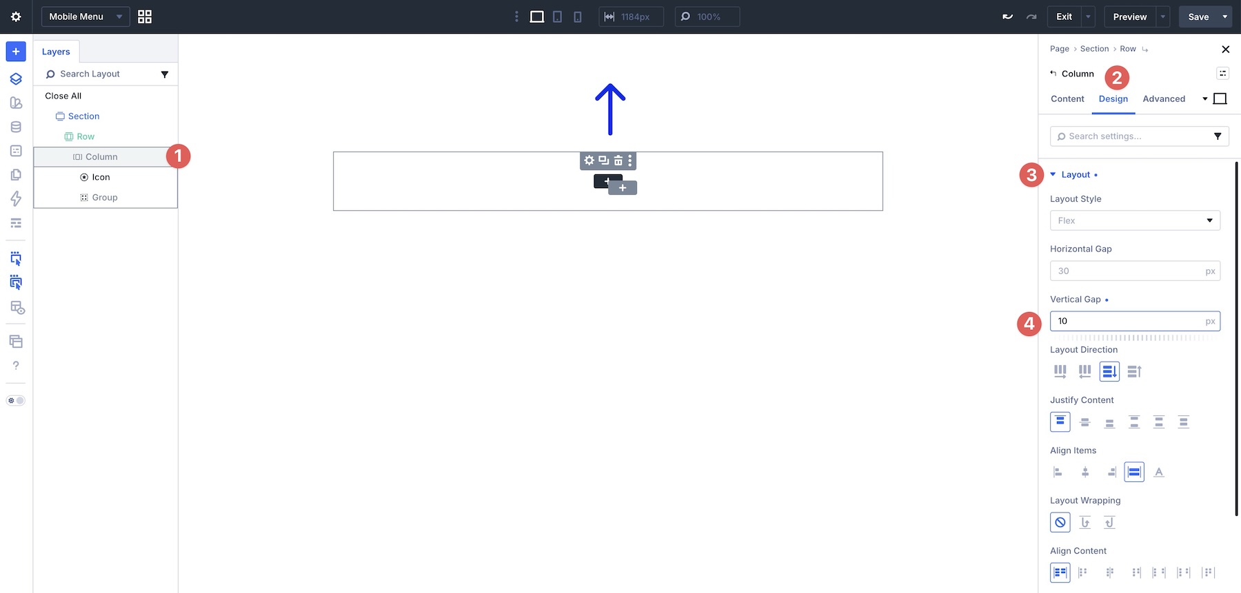set mobile menu vertical gap