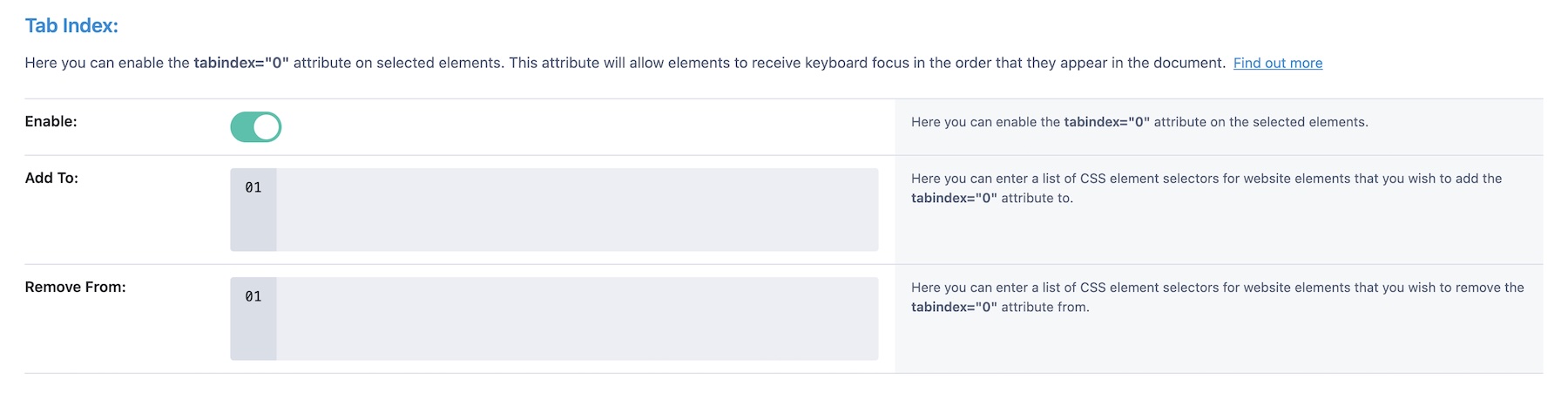 Tab Index settings in Accessibility Attributes