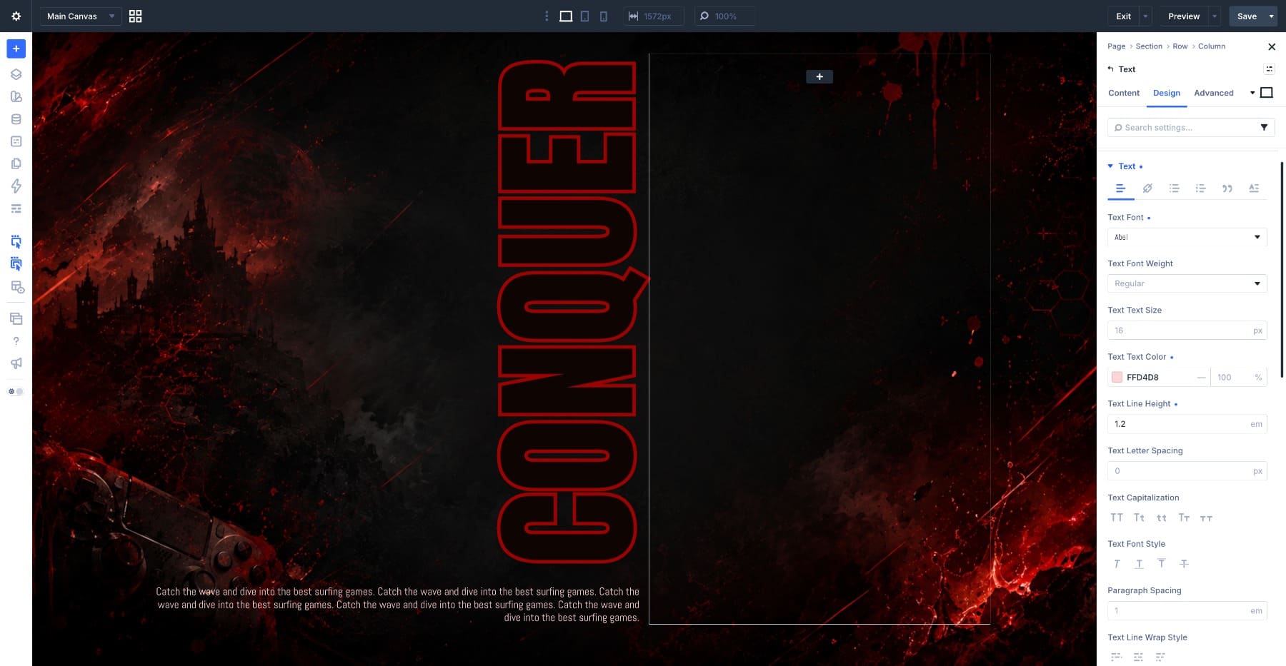 Adding and styling the body text module for the vertical header