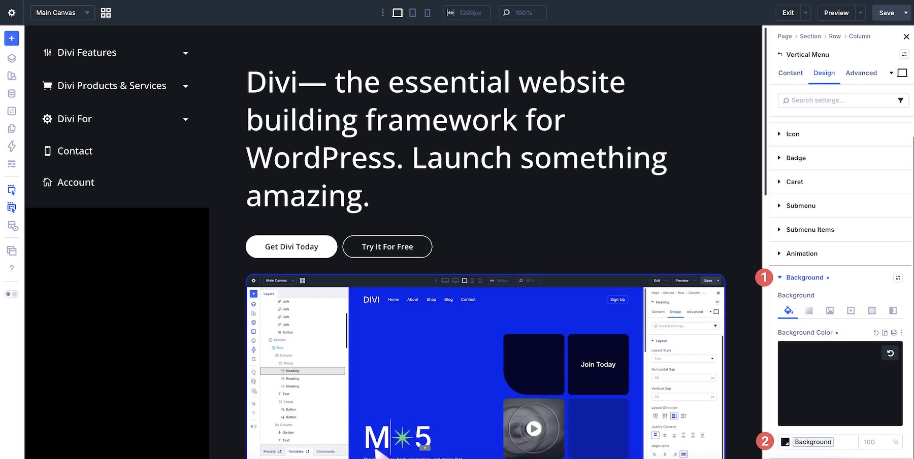 Background settings for the Vertical Menu module