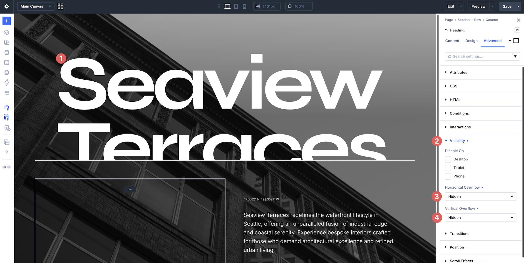 adjusting visibility settings in Divi 5