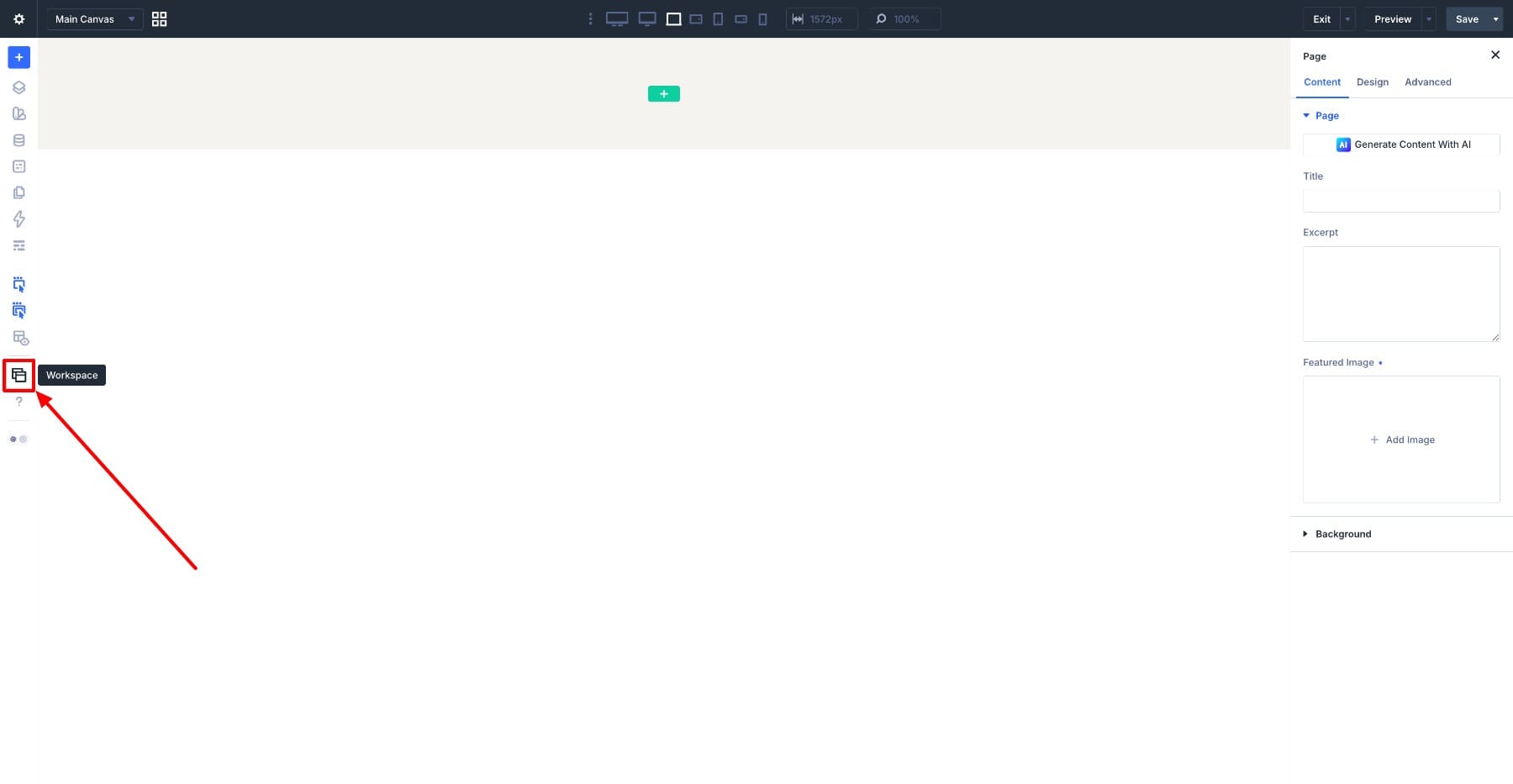 Workspaces icon in the Divi 5 left sidebar