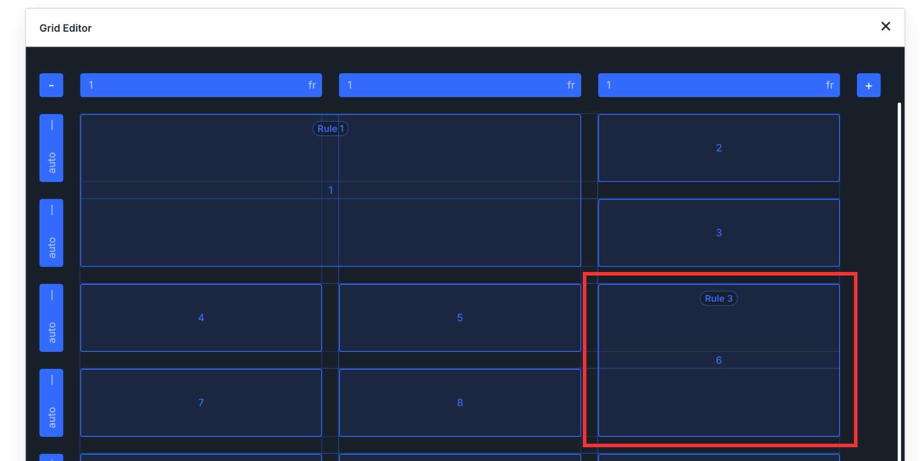 Giving the sixth Loop item a larger Row Span in the Divi 5 Grid Editor