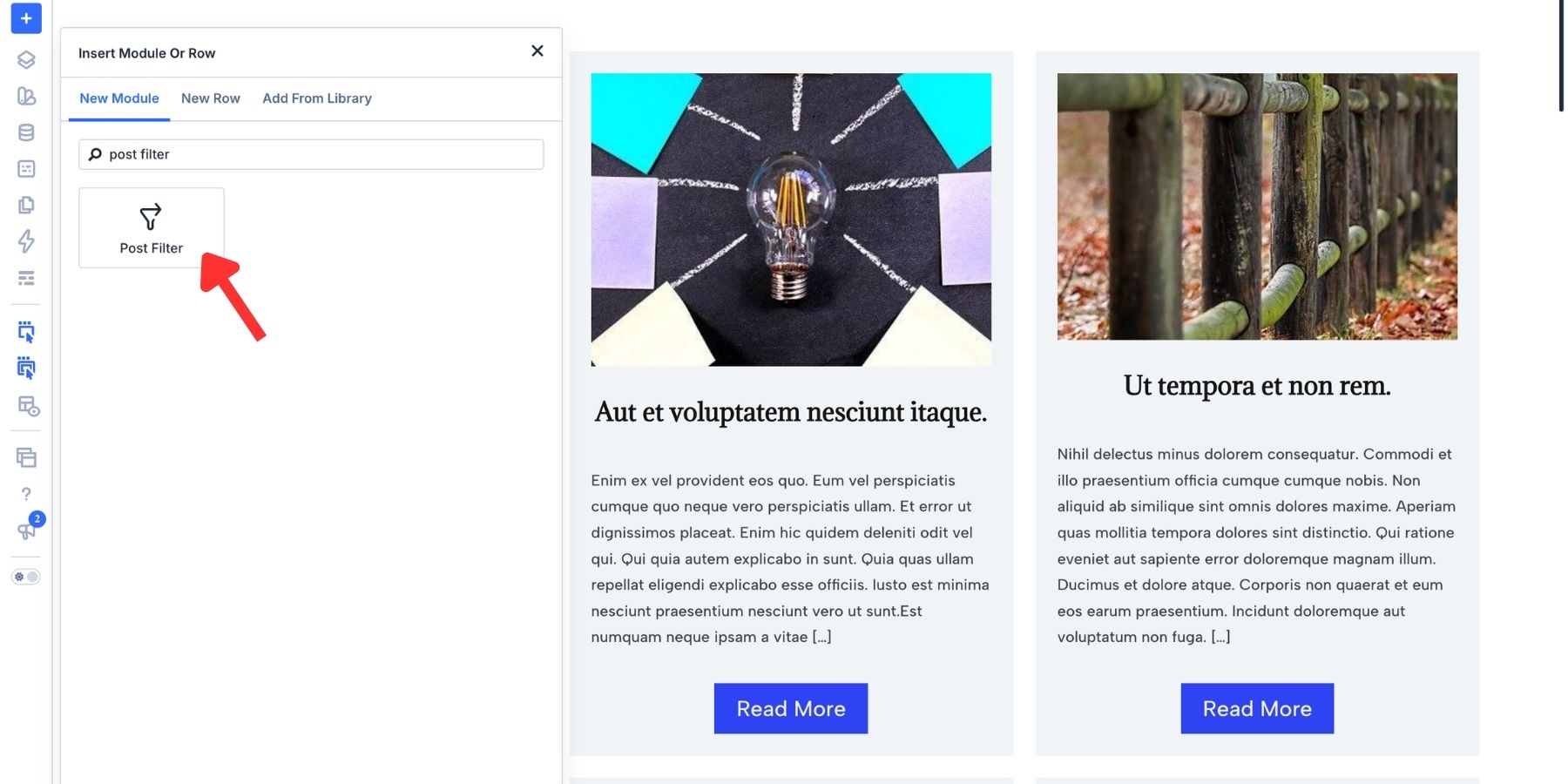 Adding the post filter in one of the columns in Divi 5