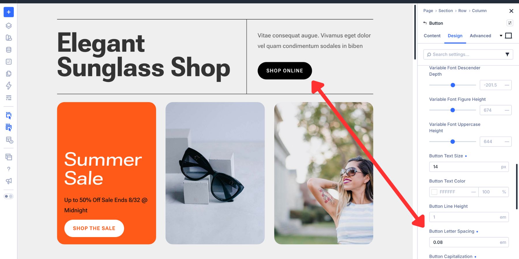 Applying letter spacing to a secondary button