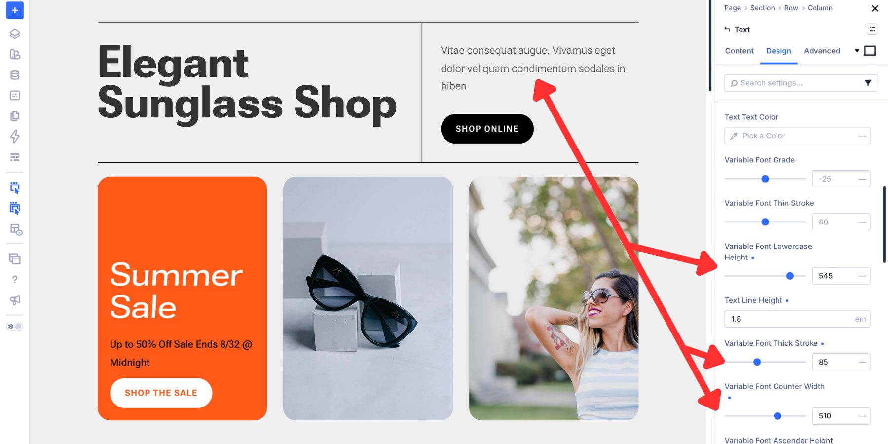Adjusting lowercase height, counter width, and thin stroke for body text in Divi 5