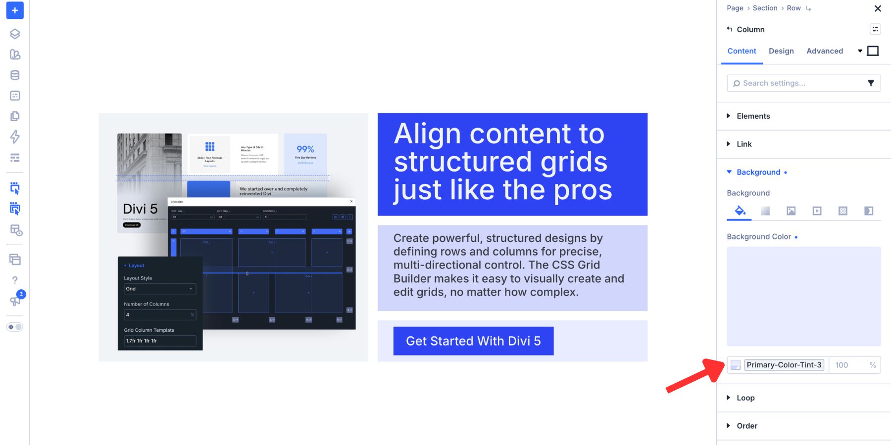 Styling the Call To Action Column with a light brand tint