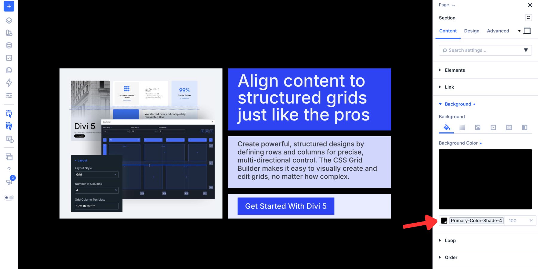 Applying the darkest brand shade to the Section background
