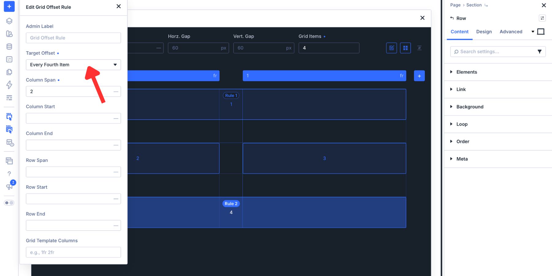Changing a Grid Offset Rule to target every fourth item