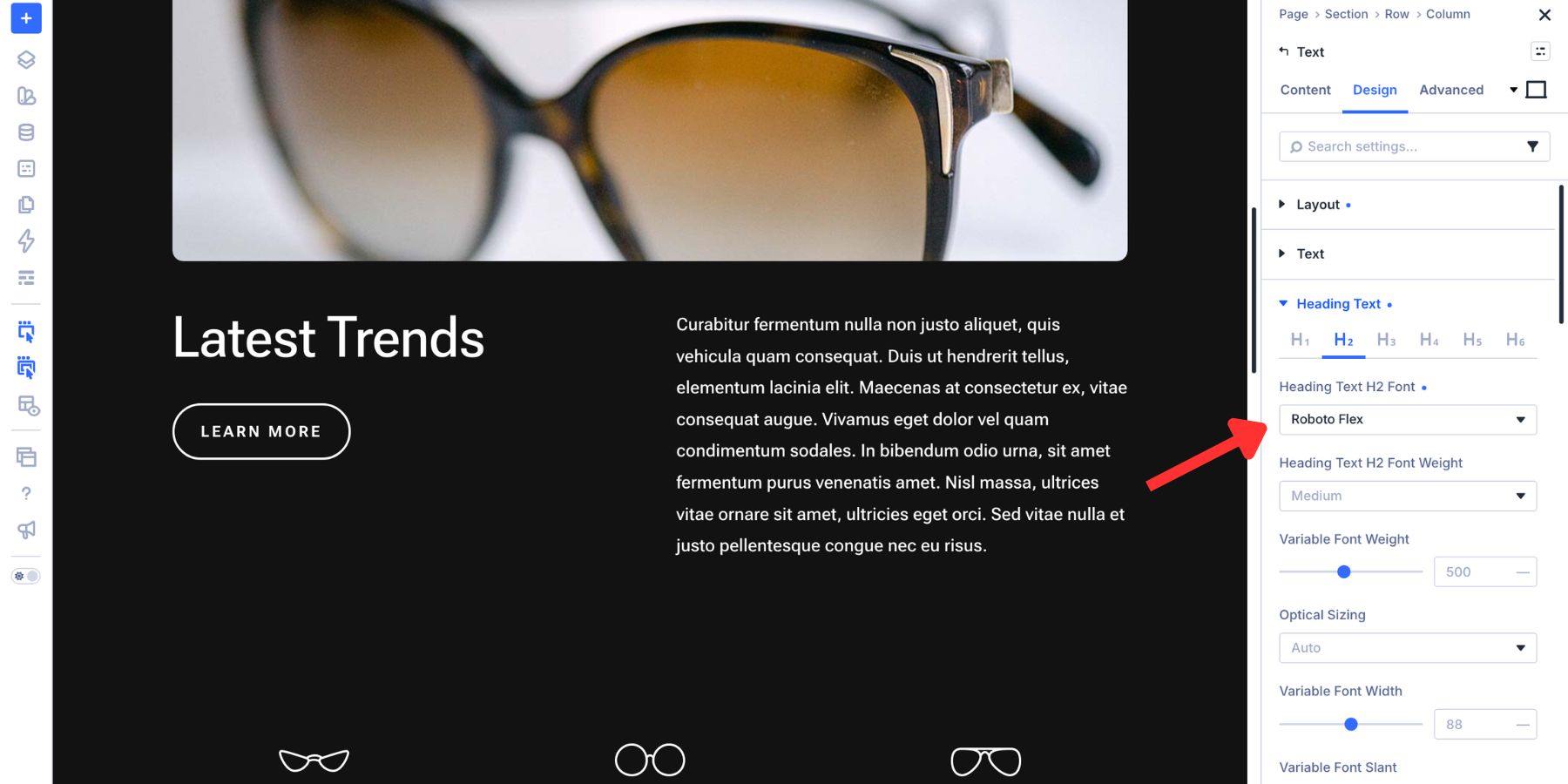 Applying a variable font directly to a heading