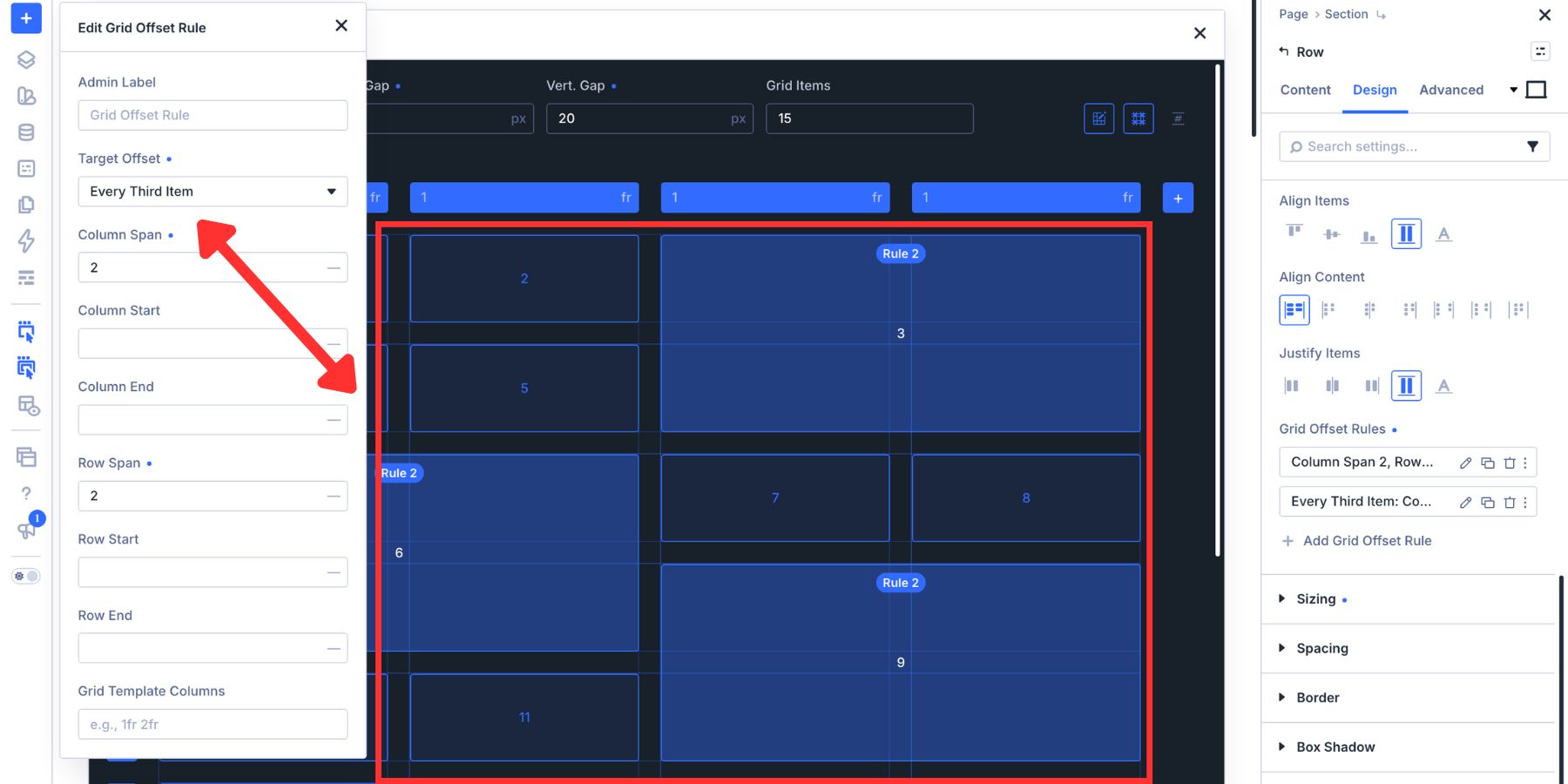 Applying a Grid Offset Rule to every third Loop item