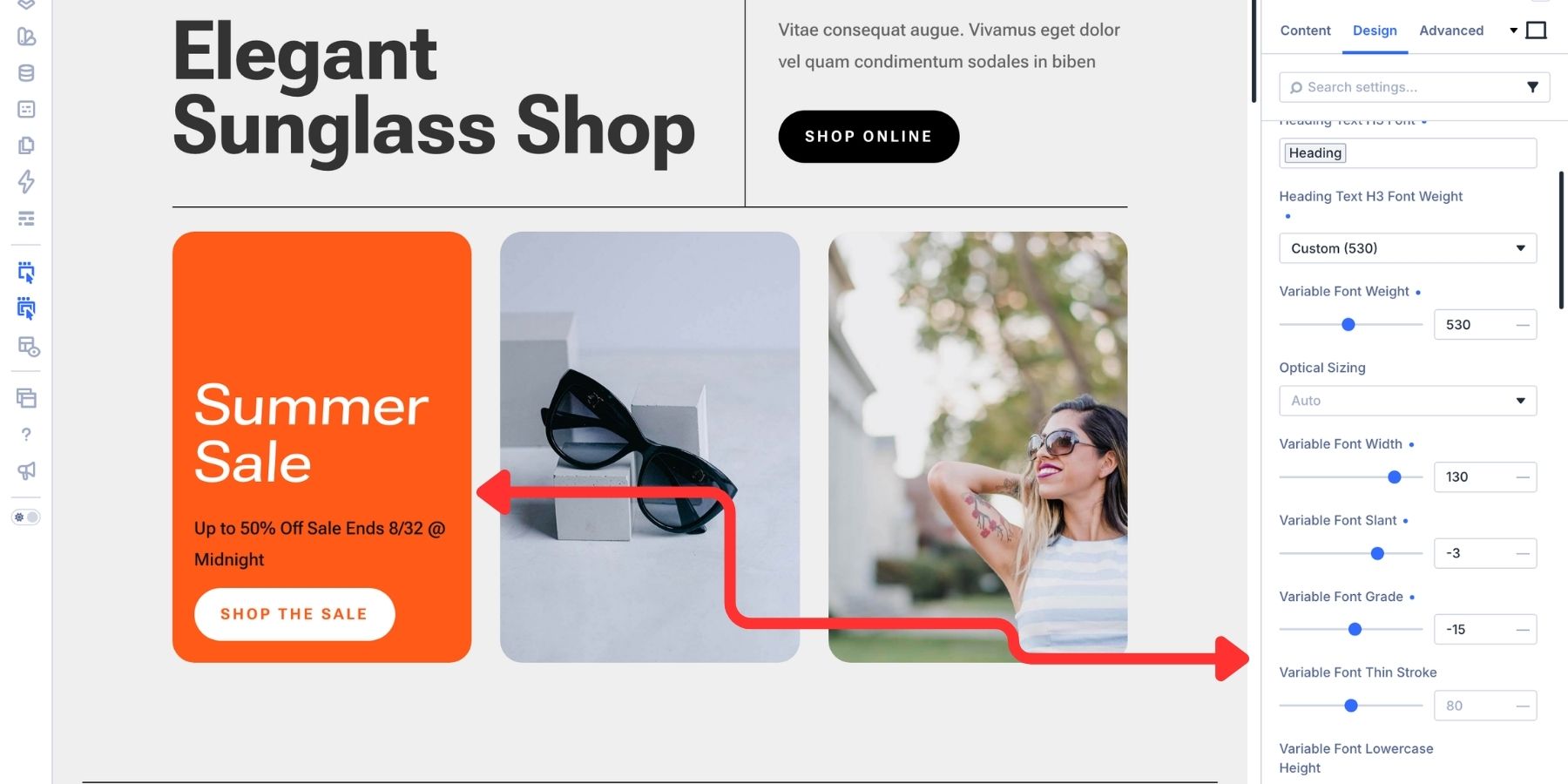 Adjusting font slant and grade in Divi 5