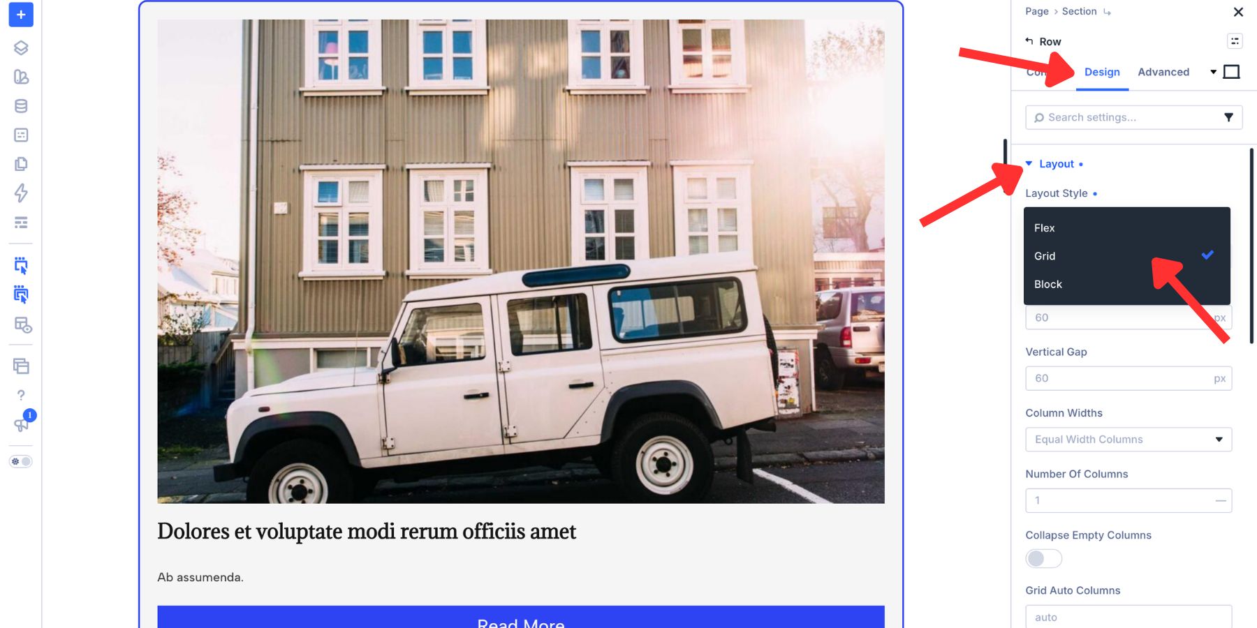 Setting a Row's Layout Style to Grid in Divi 5