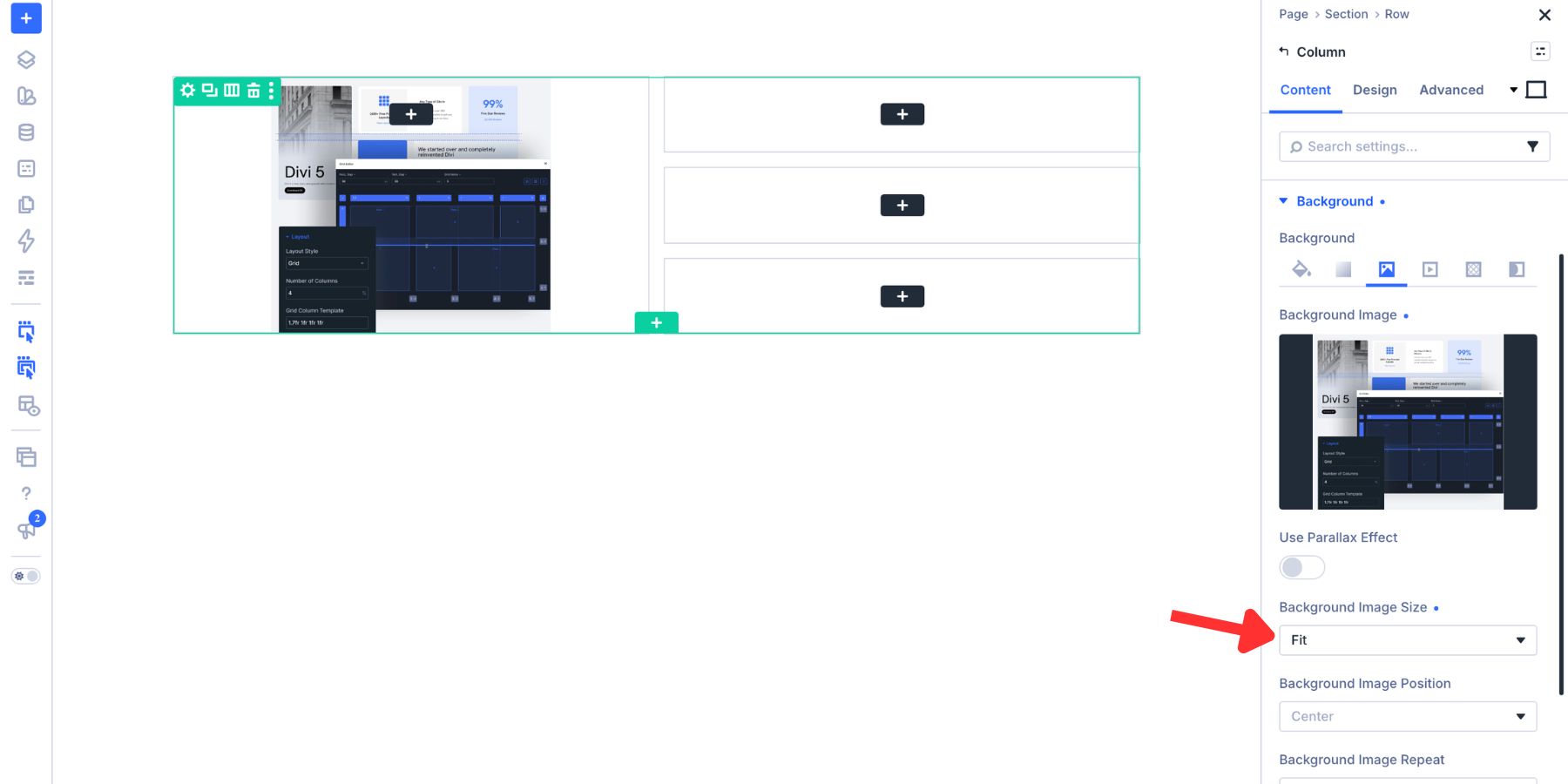 Adding a fitted background image to the prominent left Column