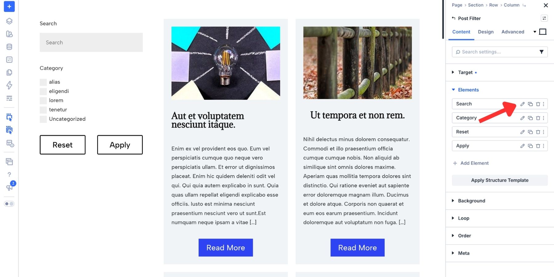 The edit button for the post filter item in Divi 5