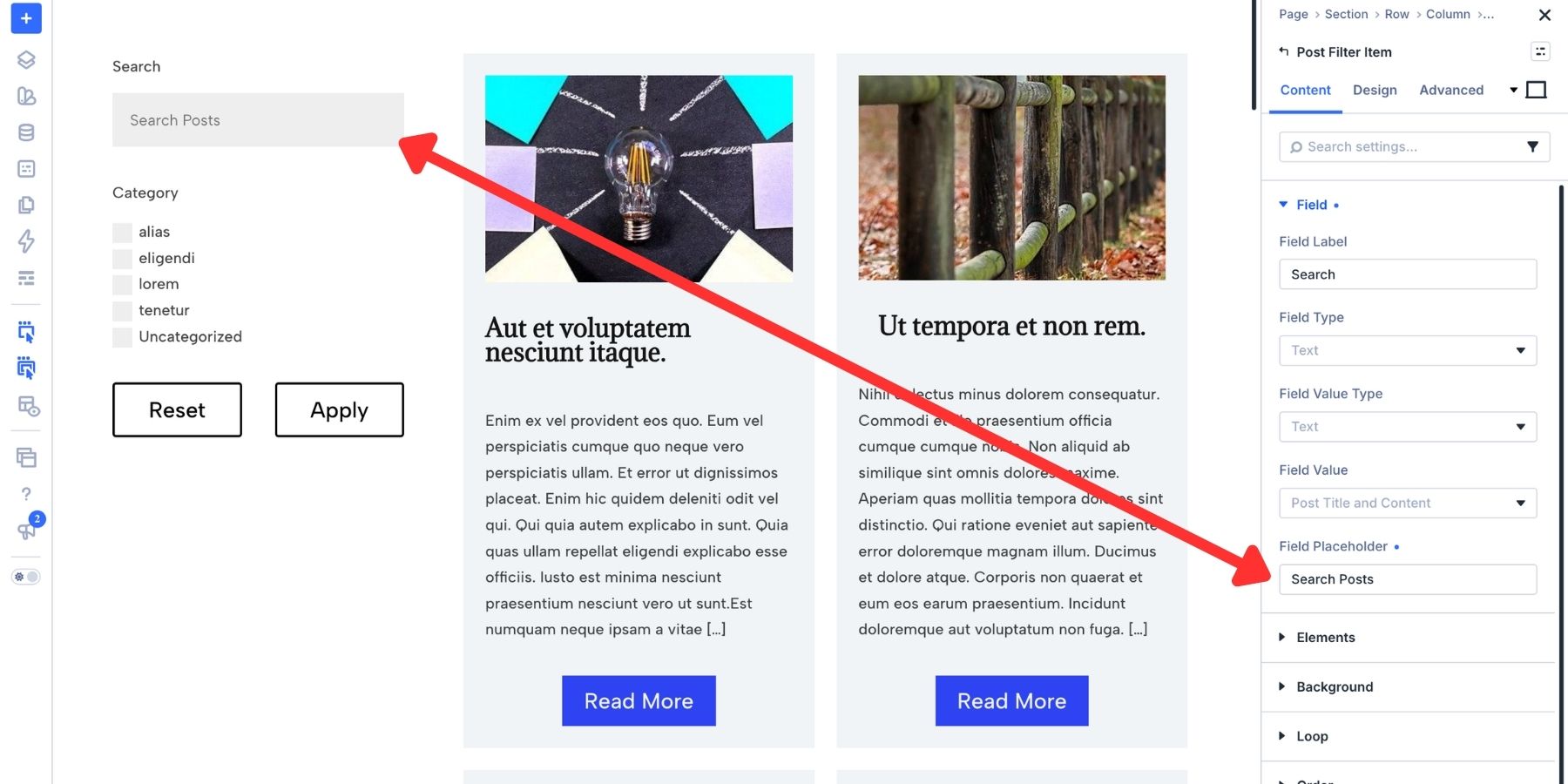 The field placeholder being set in Divi 5
