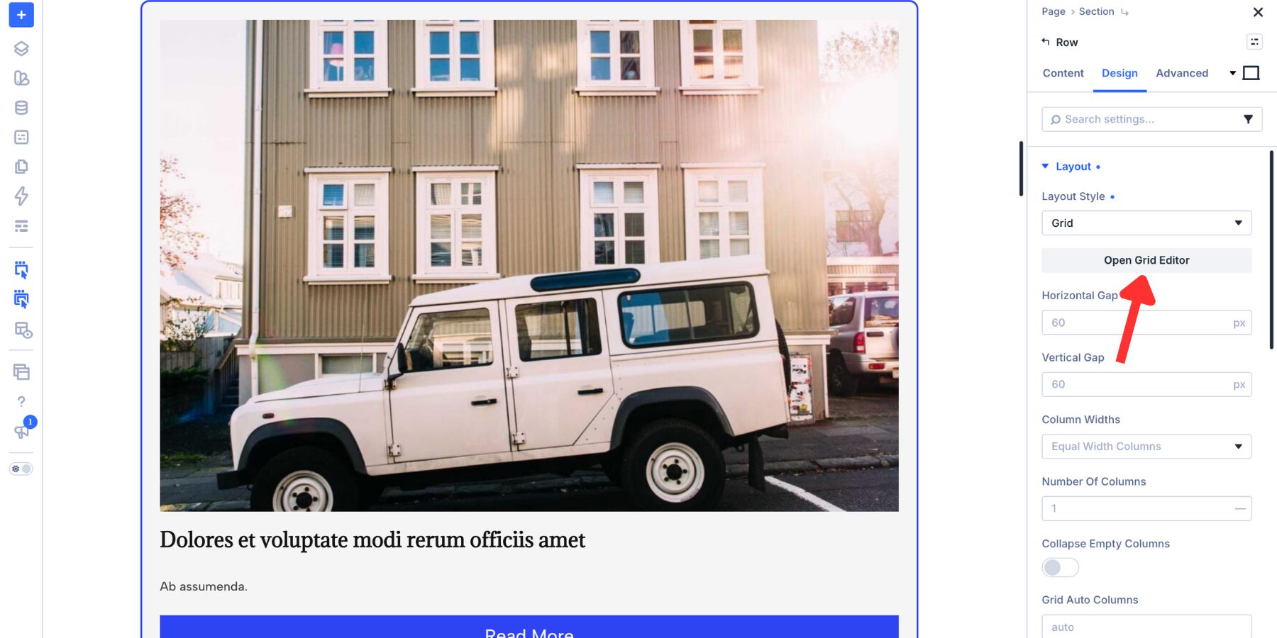 Opening the Grid Editor in Divi 5