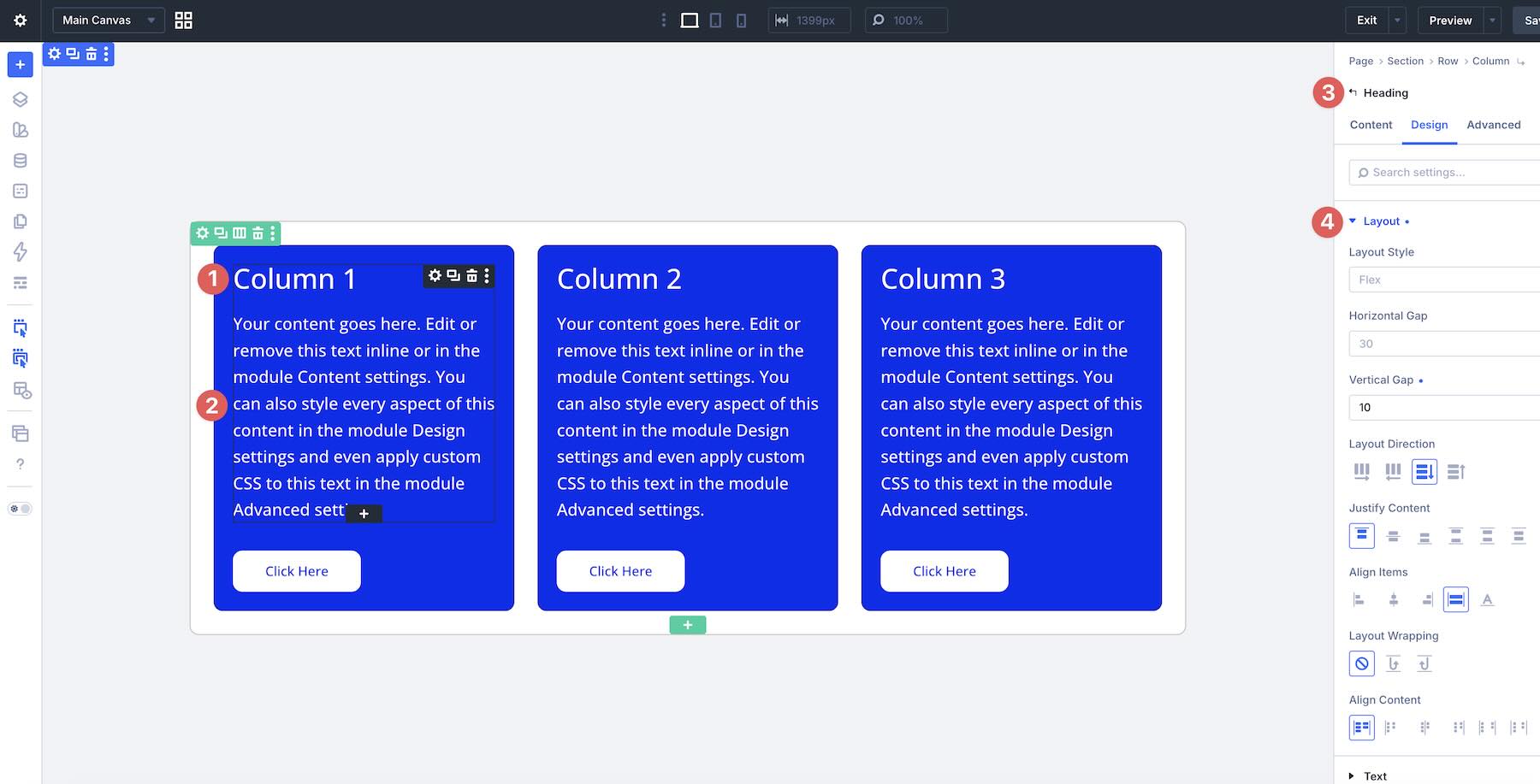 Nested Module Flex settings in Divi 5