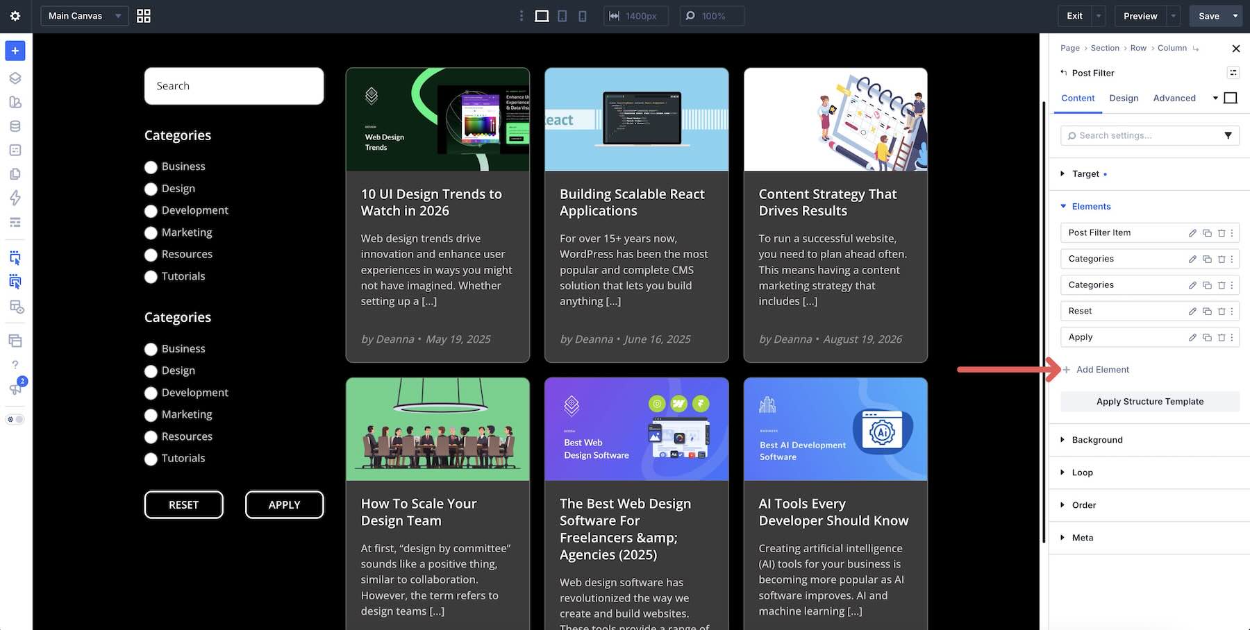 Adding another Post Filter Item Module in Divi 5