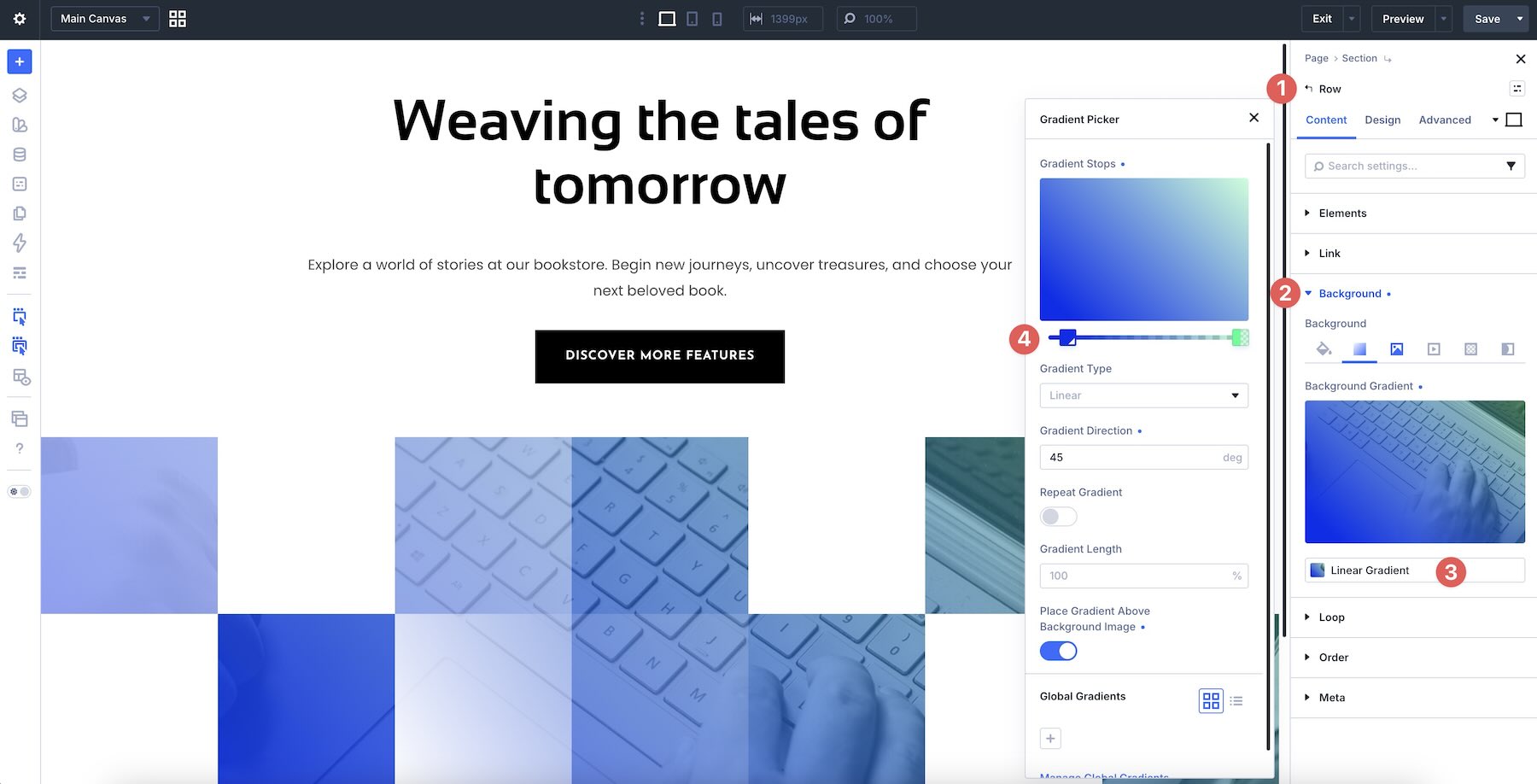 adjust gradient settings in Divi 5