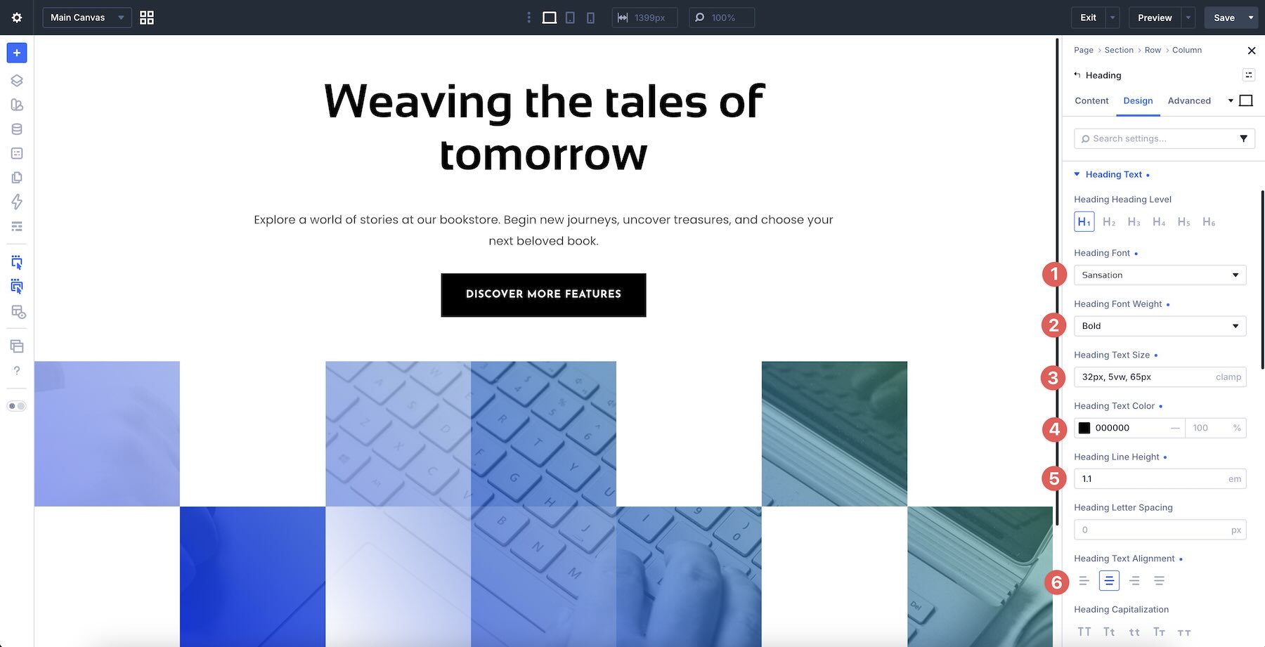 adjusting heading settings in Divi 5