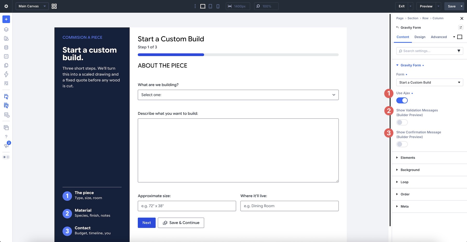 Ajax and message preview settings