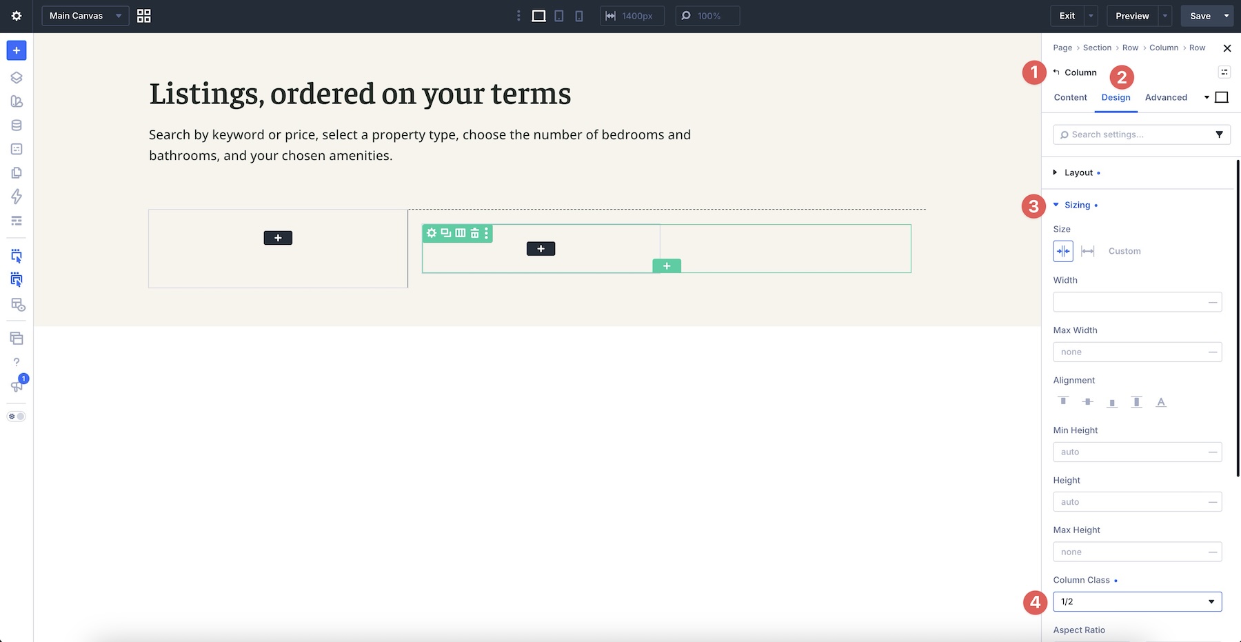 assigning column class in Divi 5