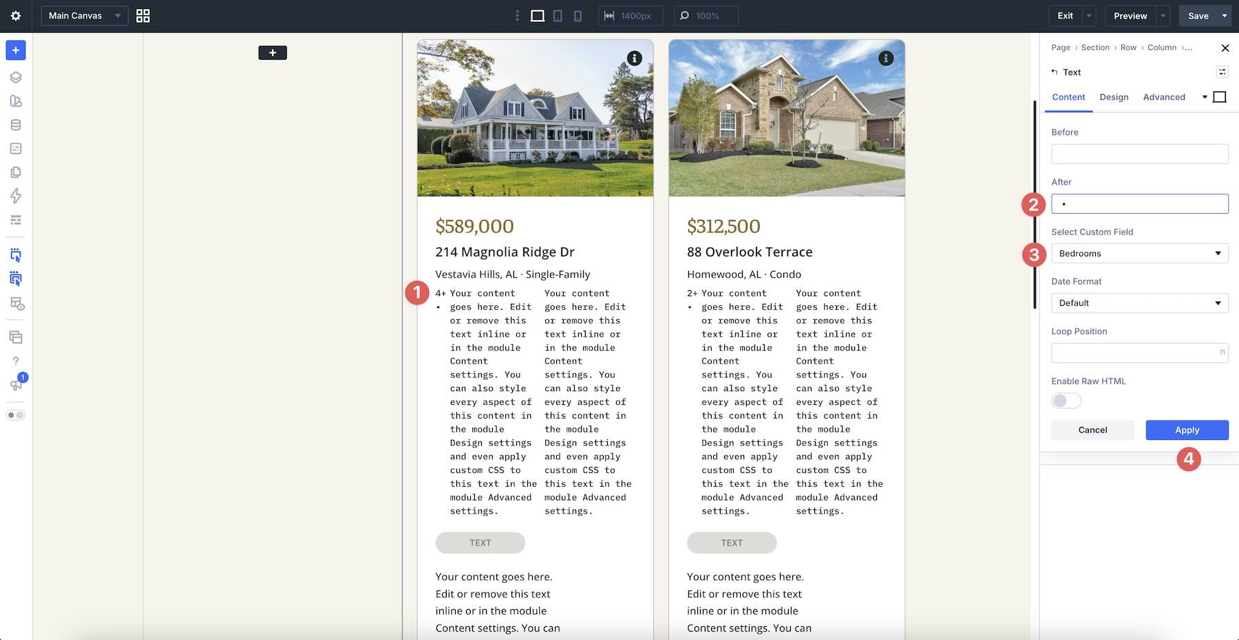 bedrooms custom field
